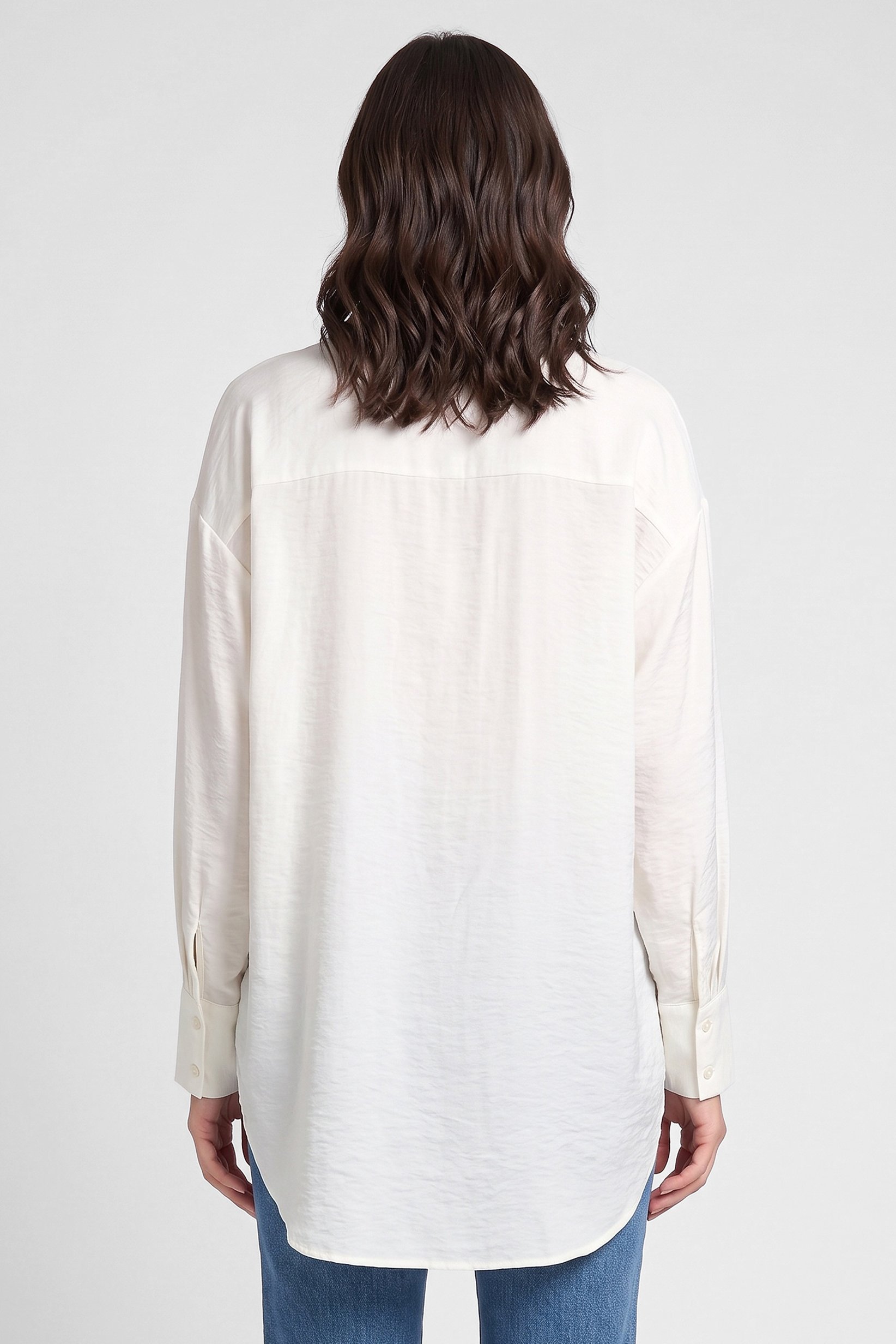 Women Oversized Fit Plain Long Sleeve Shirt, Off White