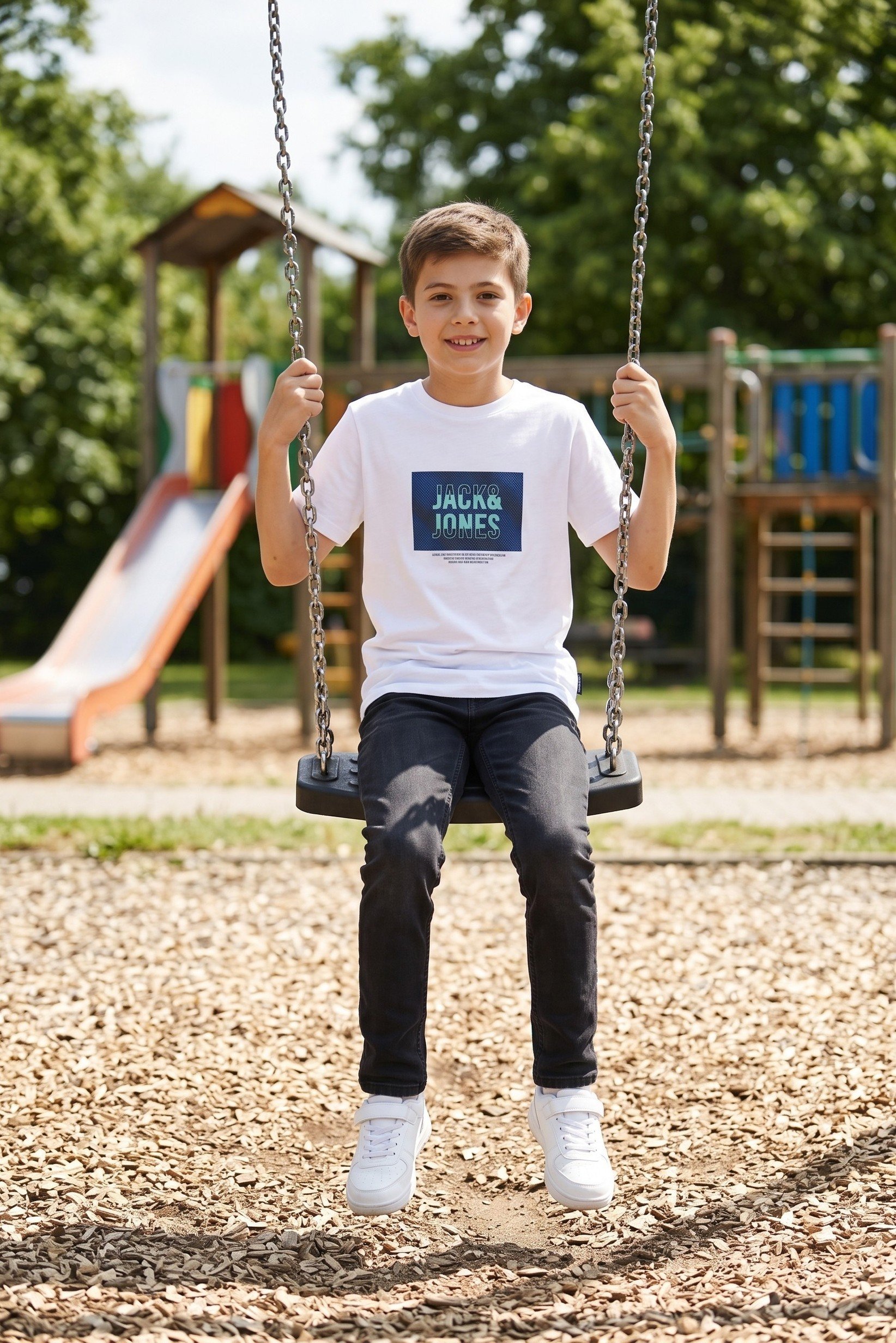 Kids Boy Short Sleeve Brand Logo T-Shirt, White