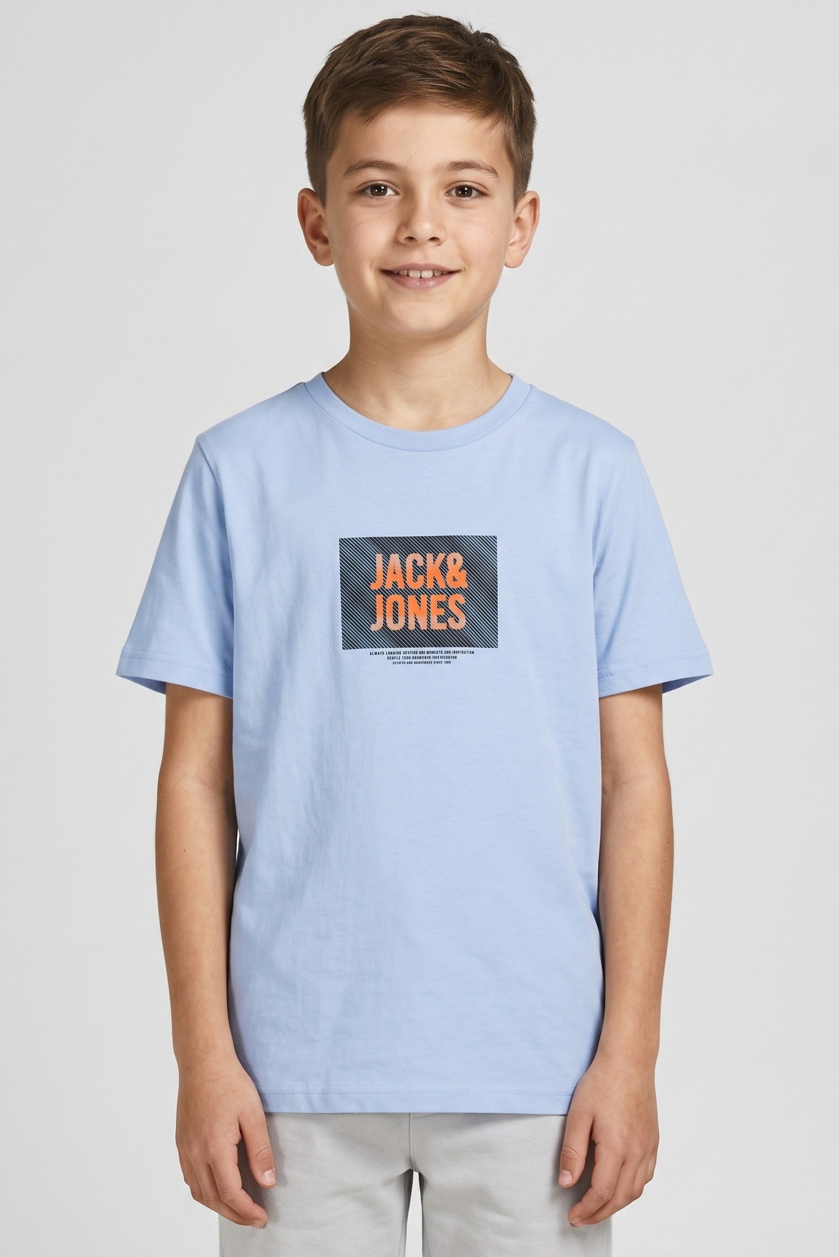Kids Boy Brand Logo Short Sleeve T-Shirt, Light Blue