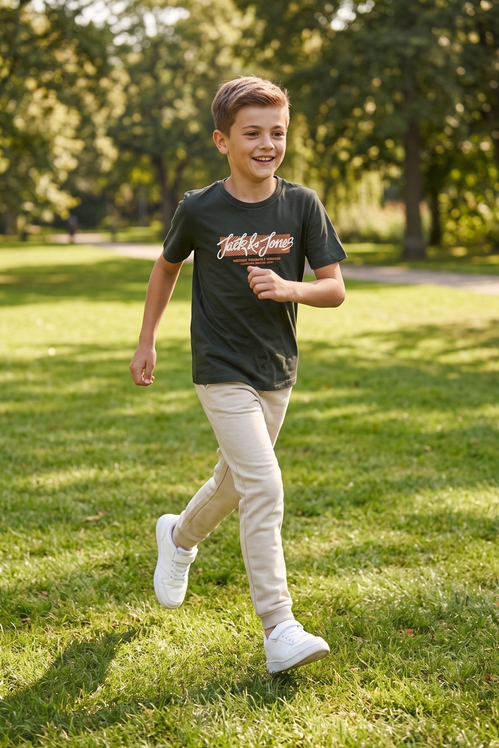 Kids Boy Crew Neck Short Sleeve Graphic Print T-Shirt, Dark Green