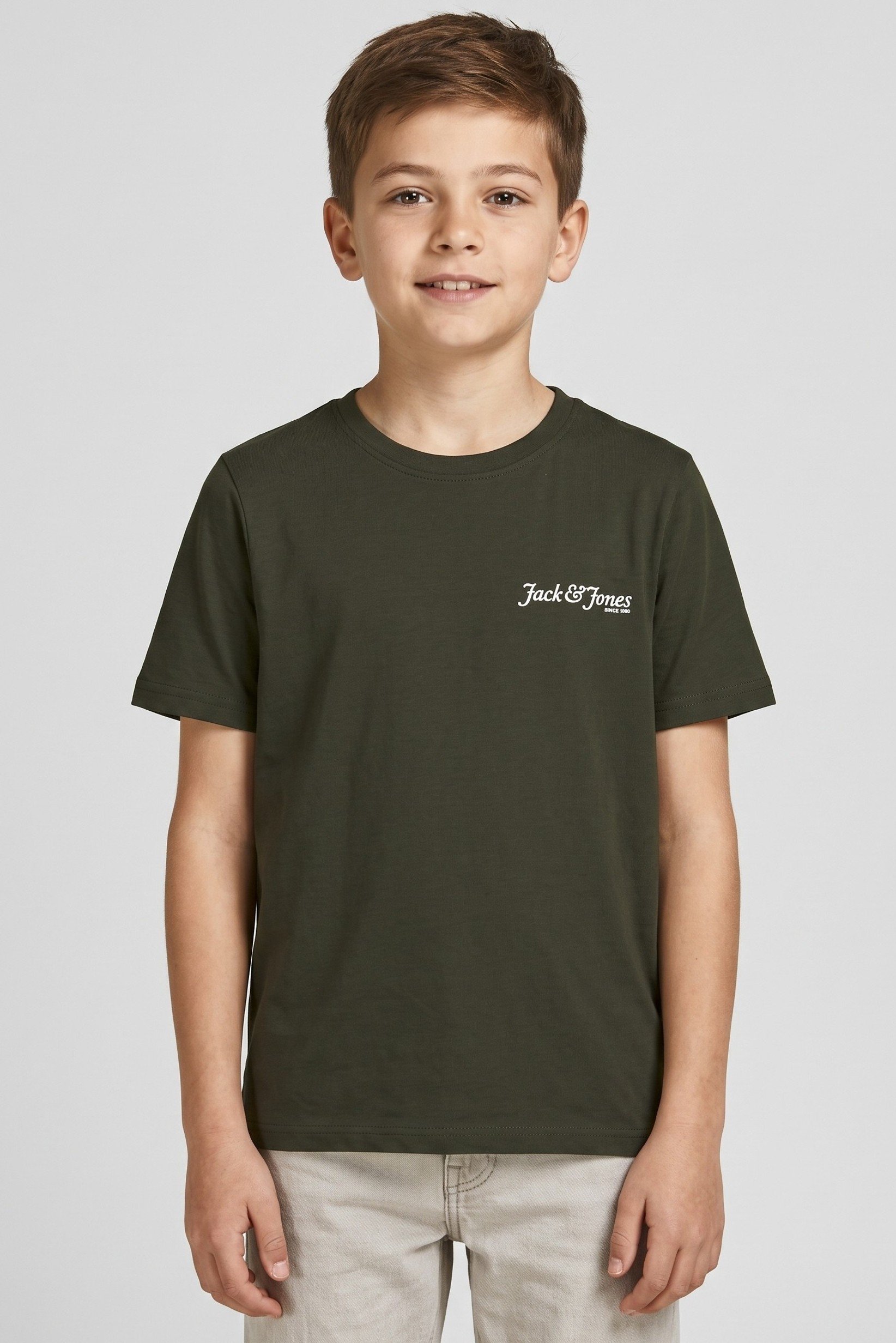 Kids Boy Short Sleeve Brand Logo T-Shirt, Dark Green