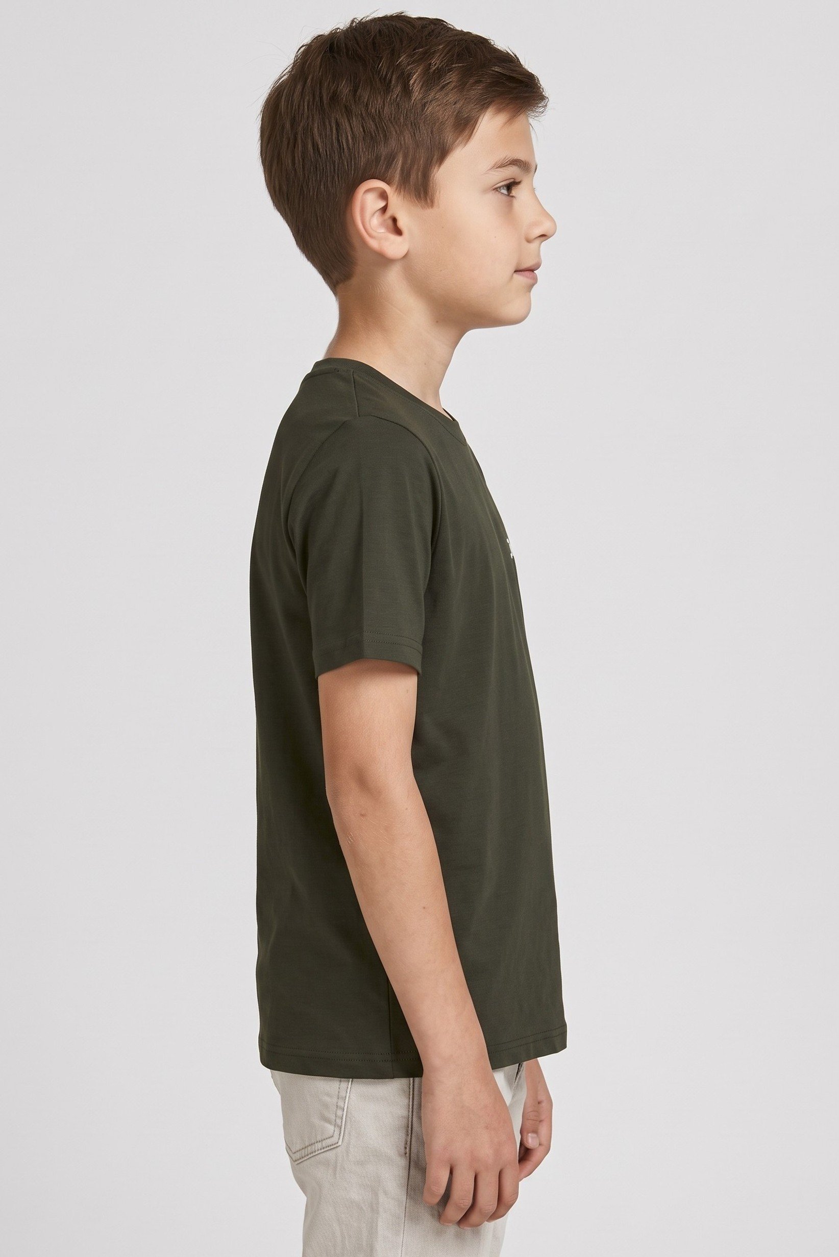 Kids Boy Short Sleeve Brand Logo T-Shirt, Dark Green