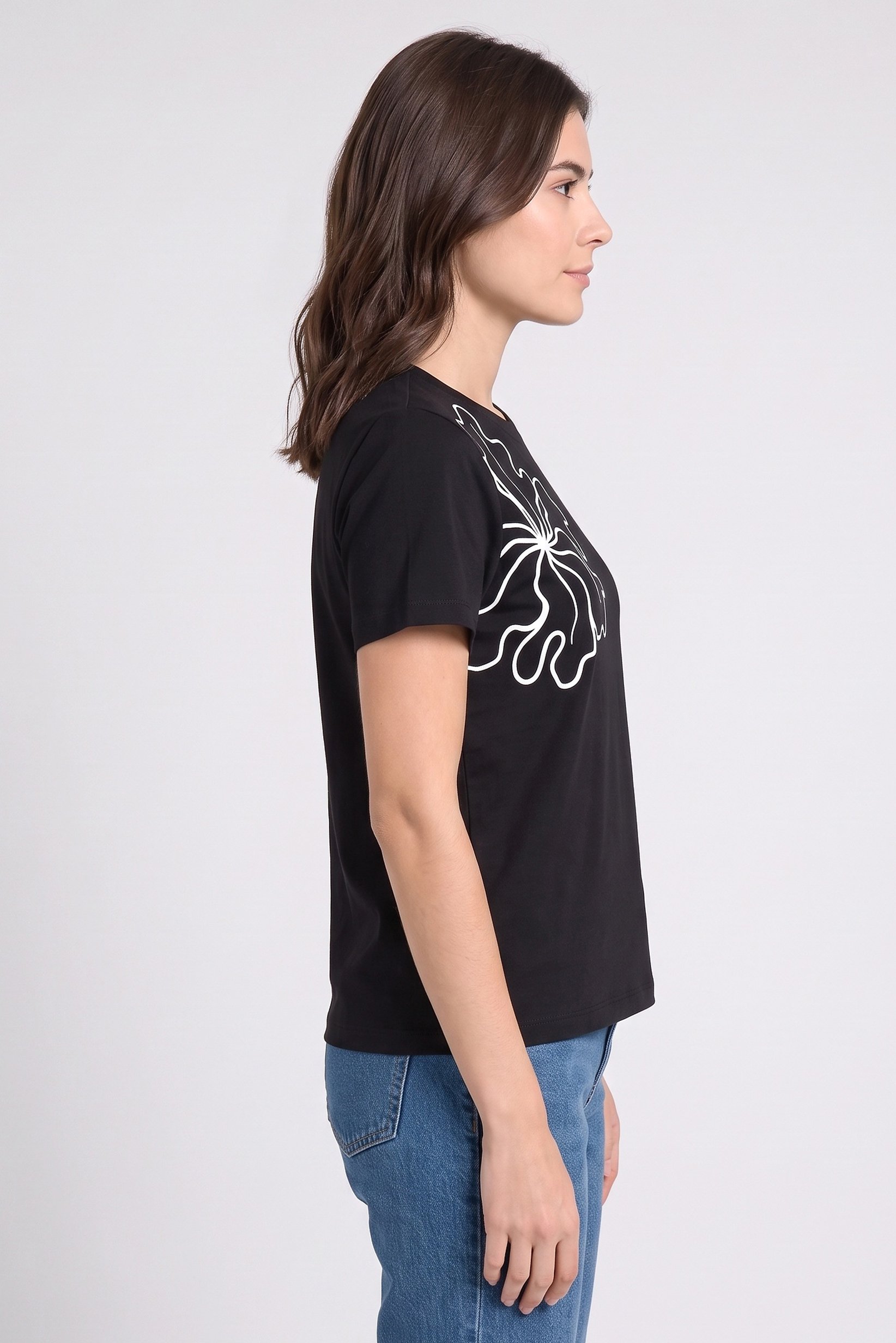 Women Crew Neck Short Sleeve Graphic Print Top, Black