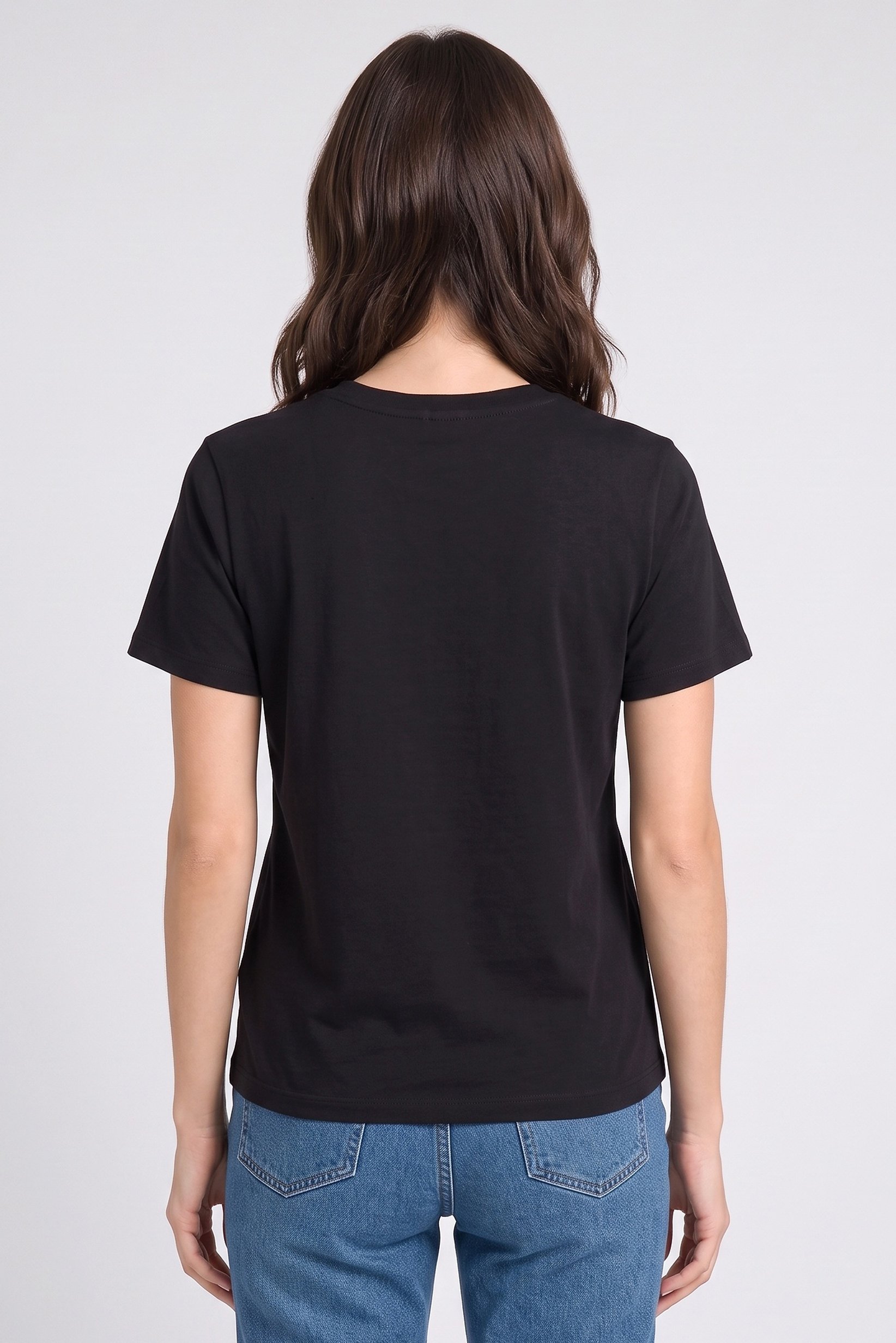 Women Crew Neck Short Sleeve Graphic Print Top, Black