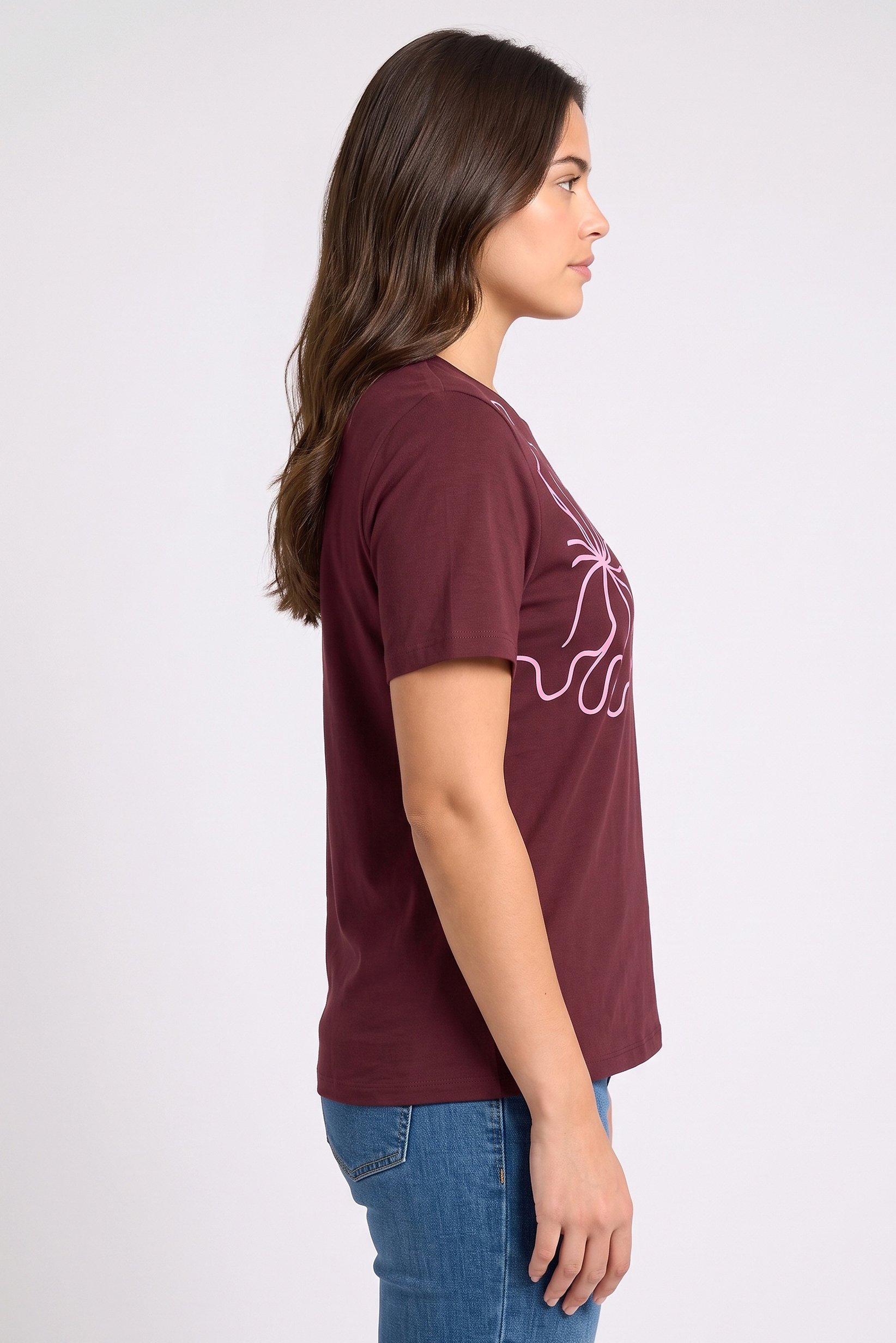 Women Crew Neck Short Sleeve Graphic Print T-Shirt, Maroon