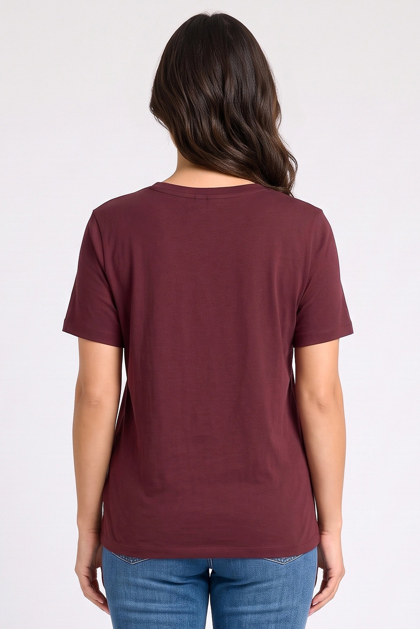 Women Crew Neck Short Sleeve Graphic Print T-Shirt, Maroon