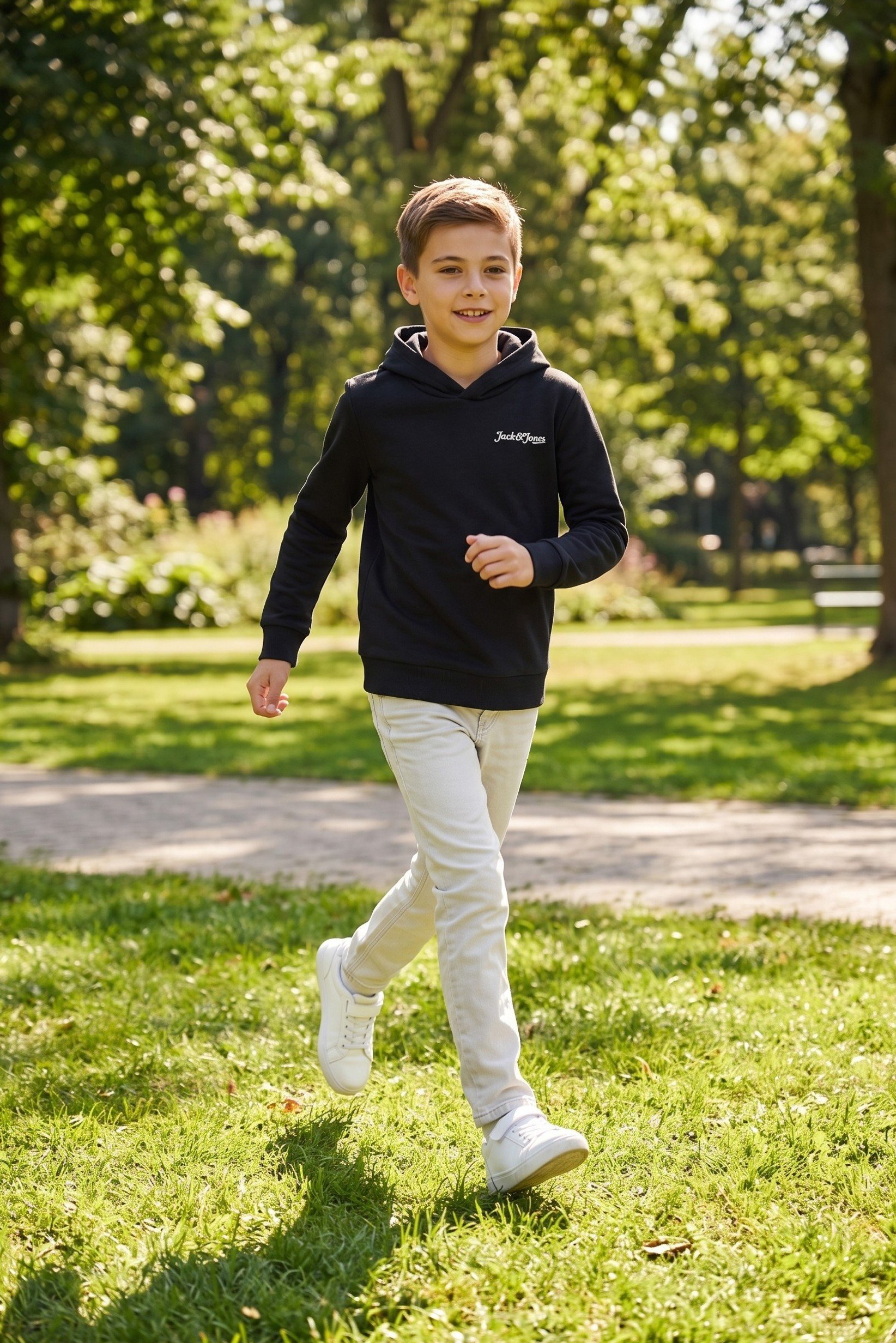 Kids Boy Brand Logo Long Sleeve Hoodie, Black