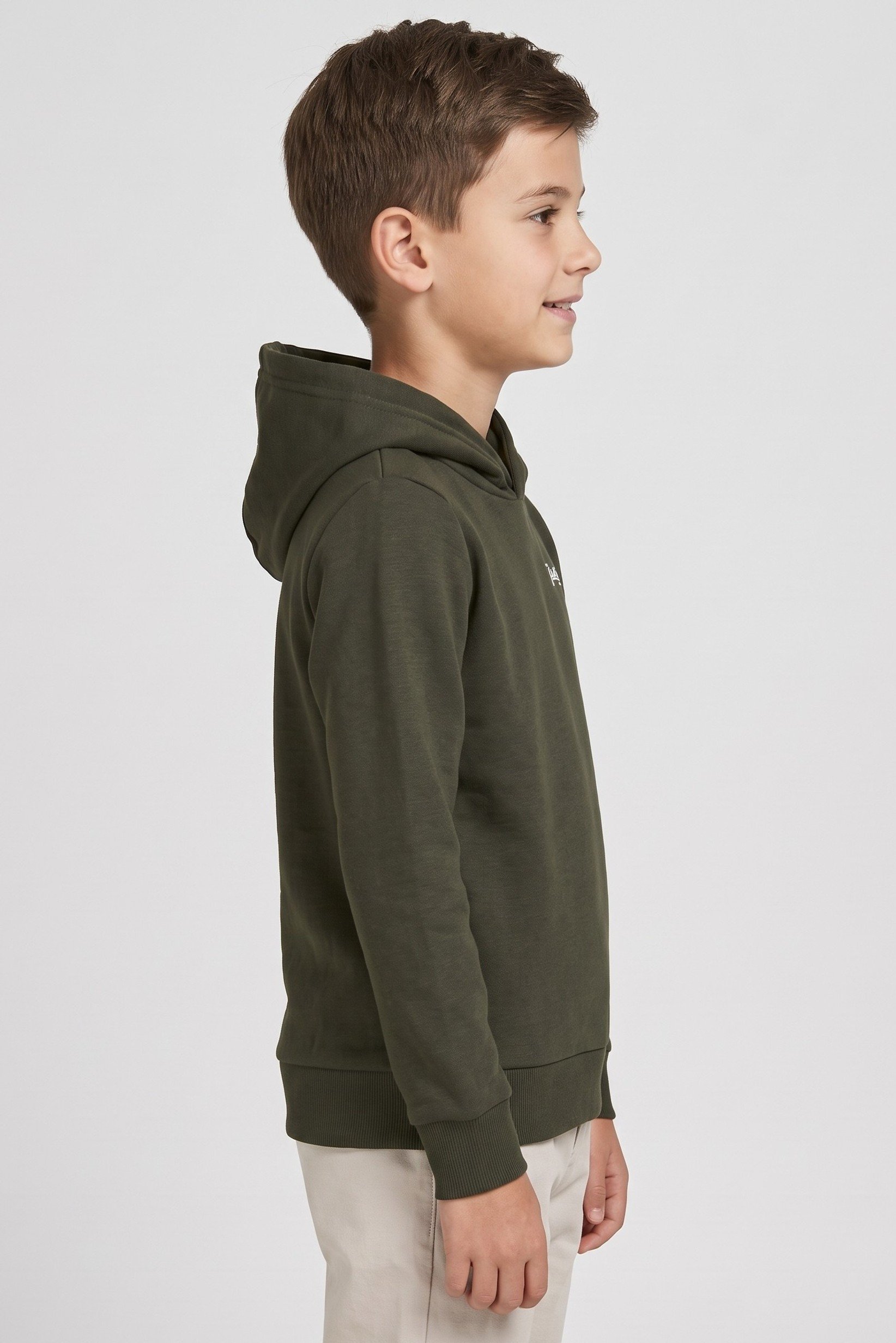 Kids Boy Brand Logo Long Sleeve Hoodie, Olive