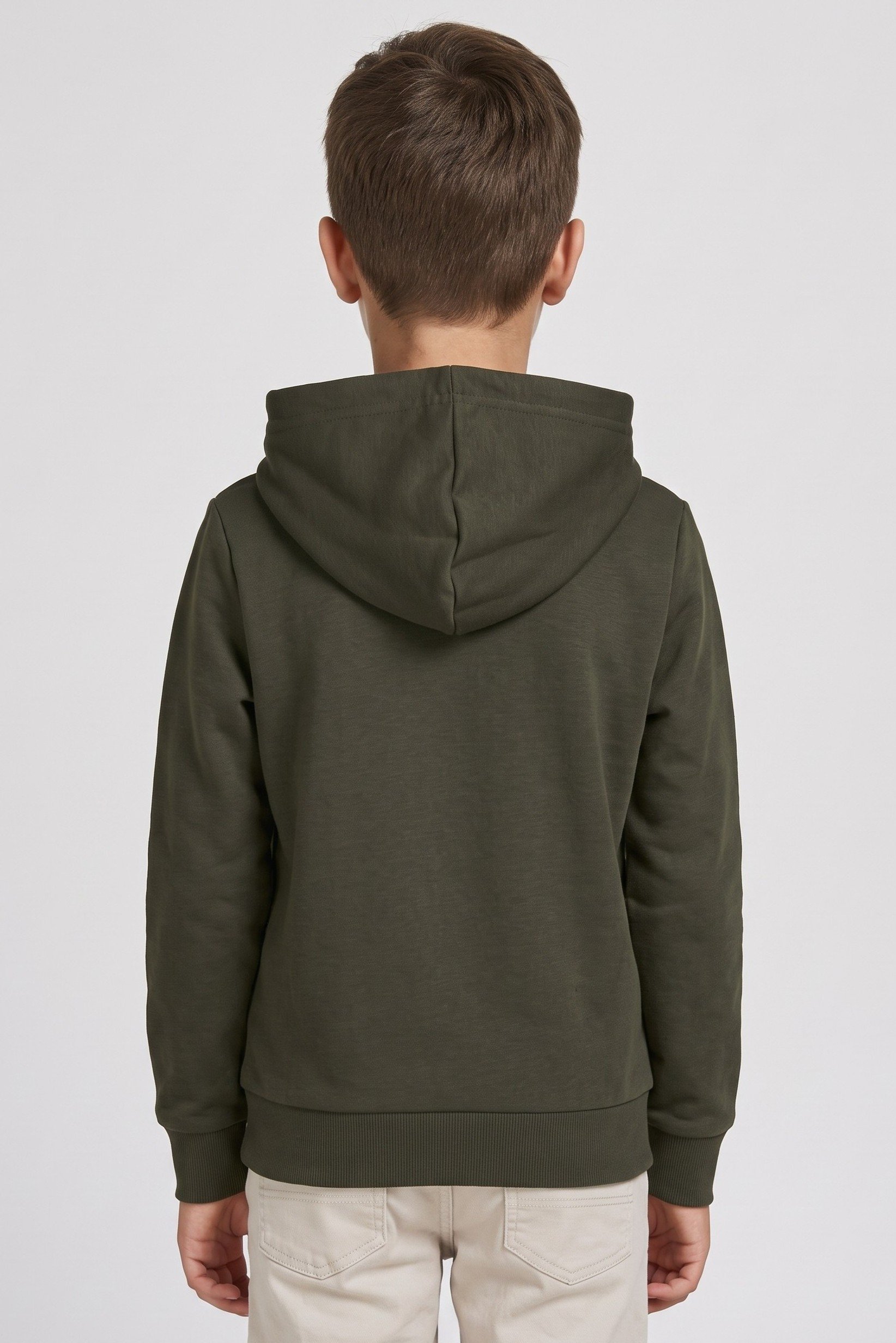 Kids Boy Brand Logo Long Sleeve Hoodie, Olive