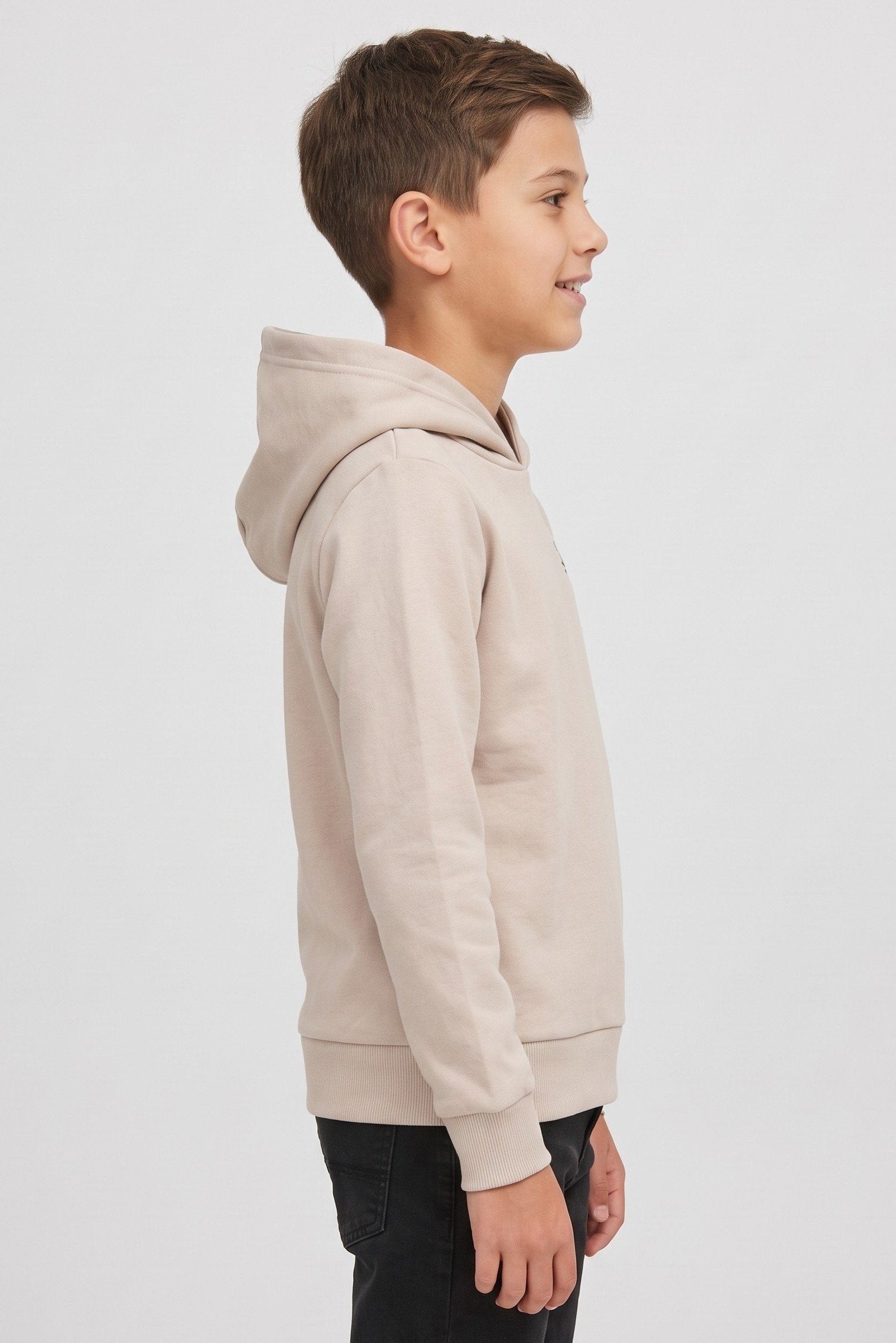 Kids Boy Brand Logo Long Sleeve Hoodie, Beige