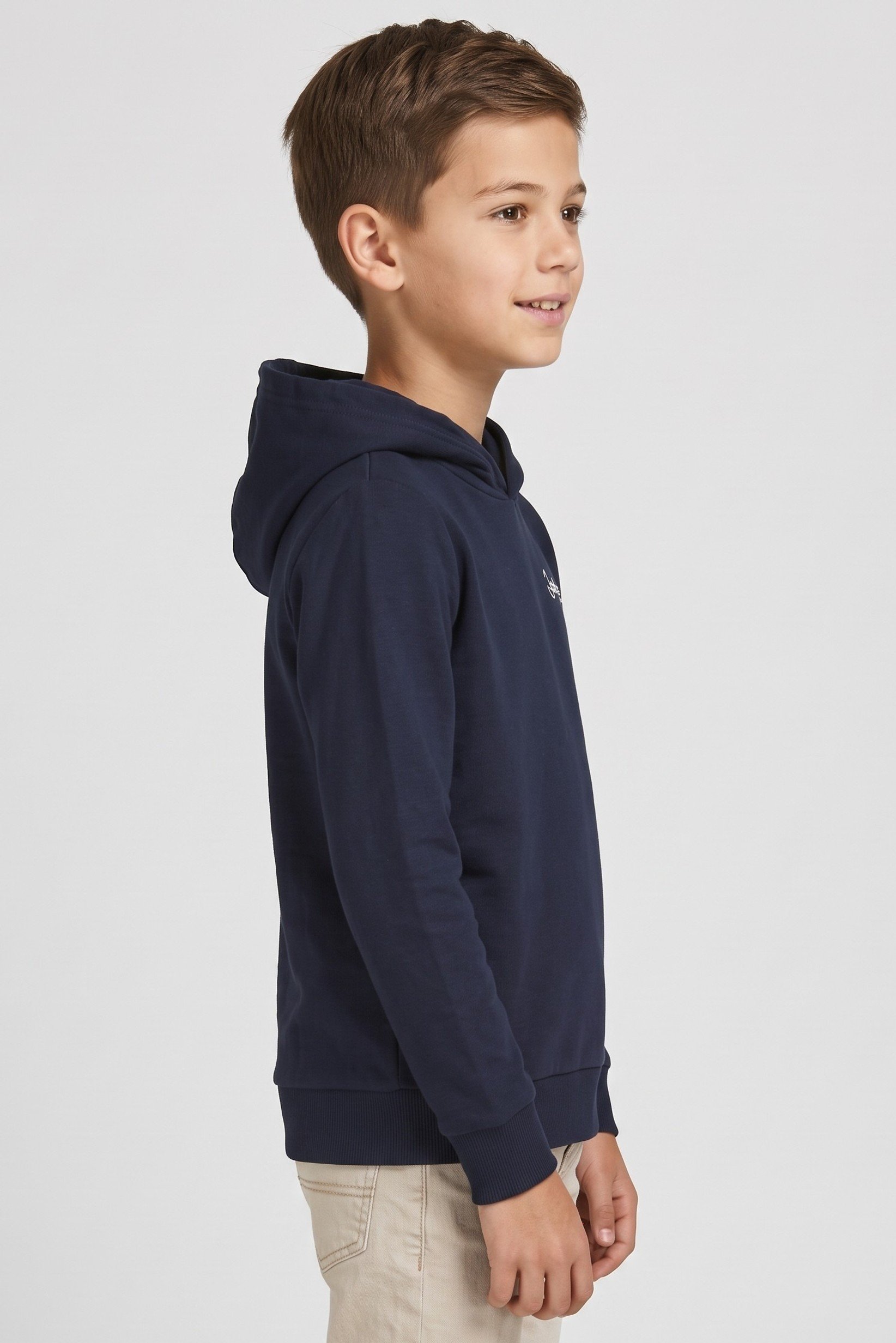 Kids Boy Brand Logo Long Sleeve Hoodie, Dark Navy
