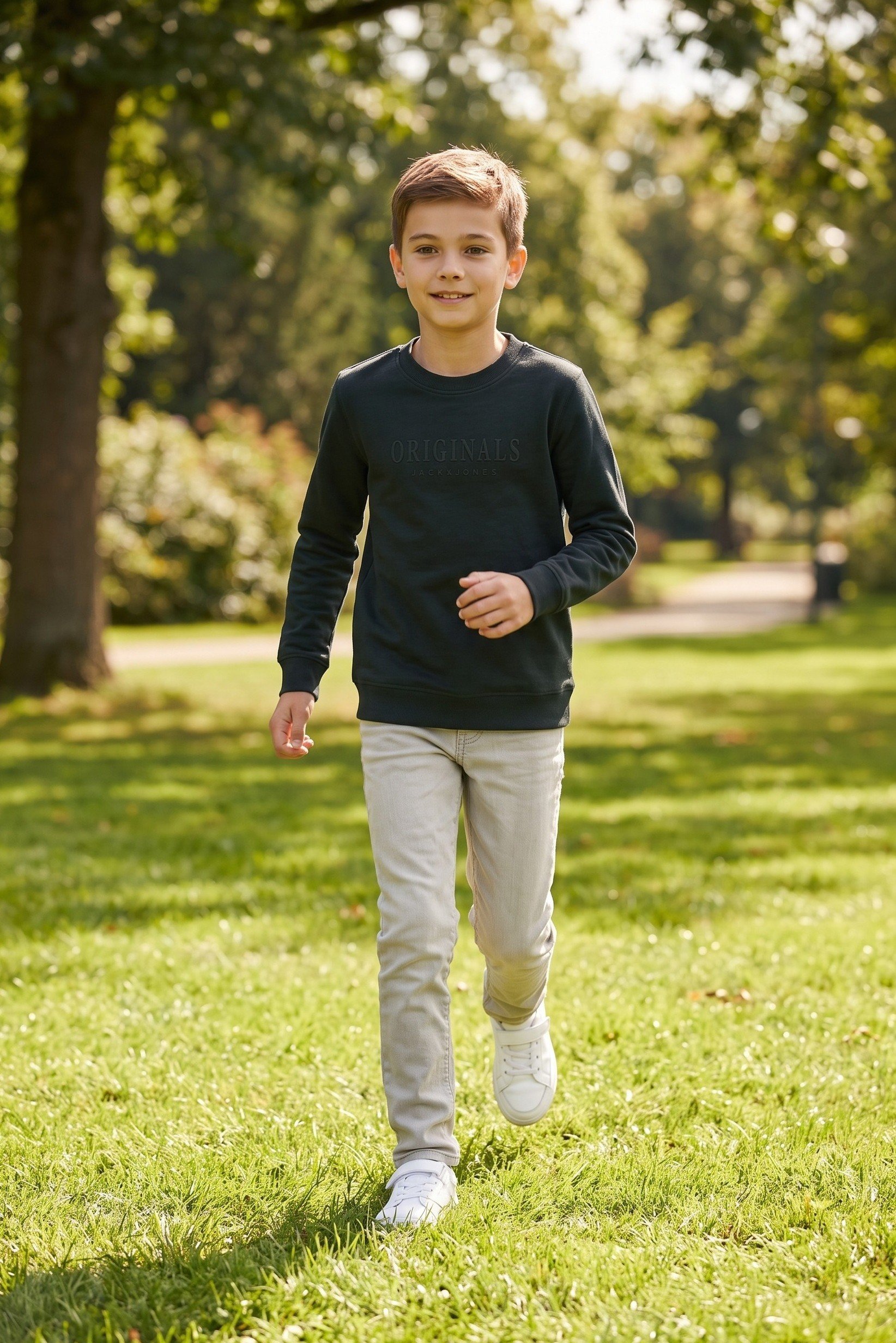 Kids Boys Brand Logo Long Sleeve Sweatshirt, Dark Green
