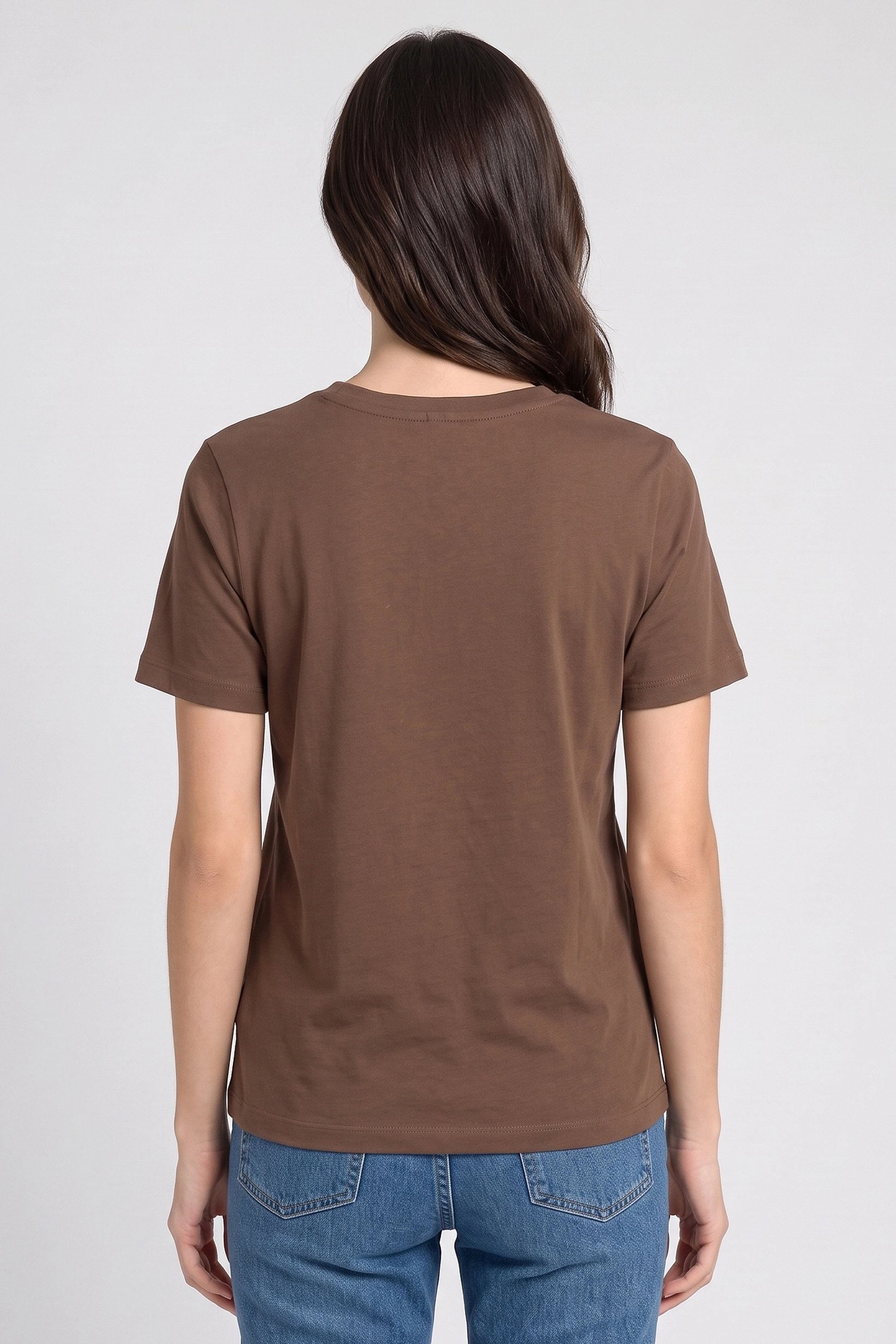 Women Crew Neck Short Sleeve Graphic Print Top, Brown