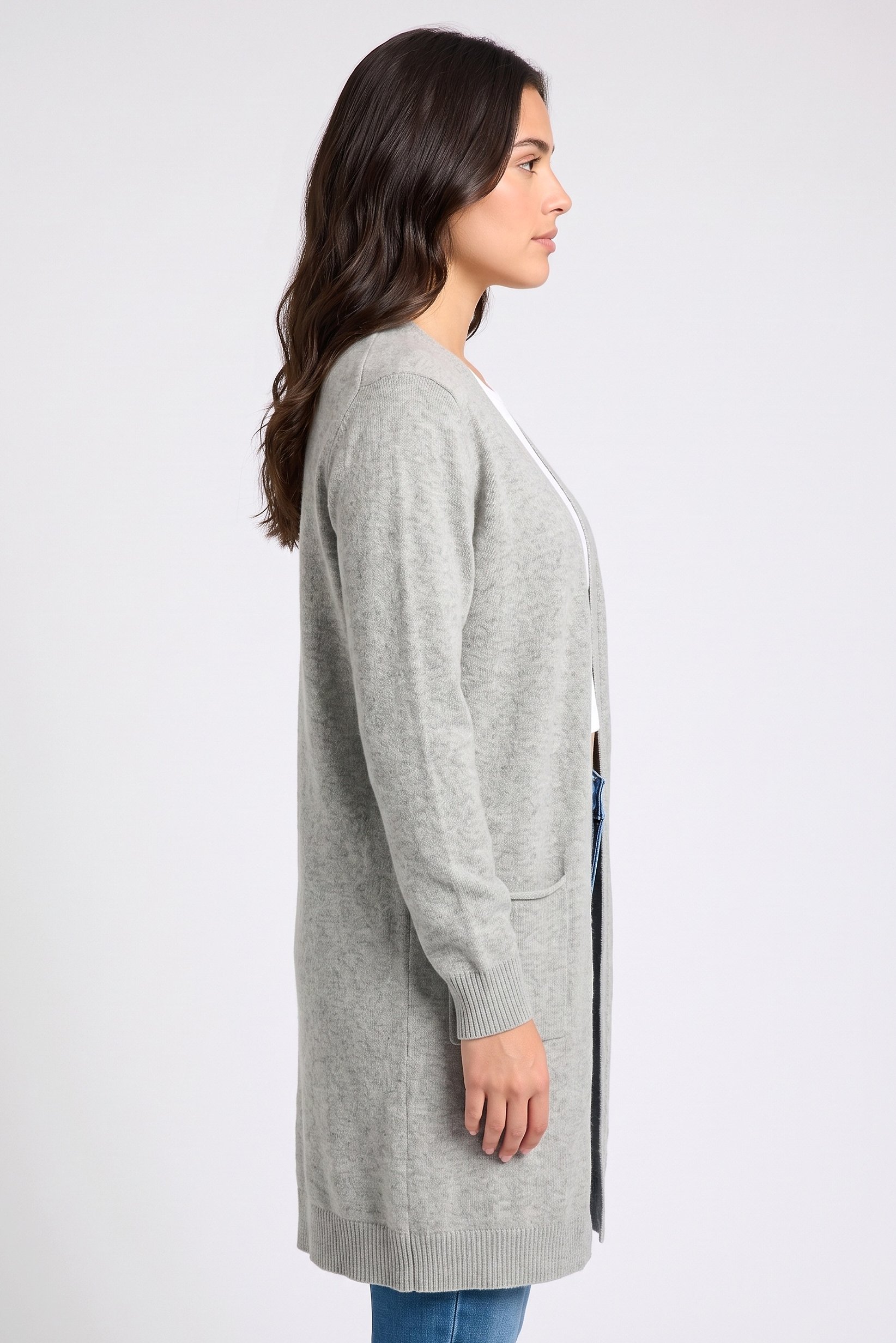 Women Knitted Long Sleeve Cardigan, Grey