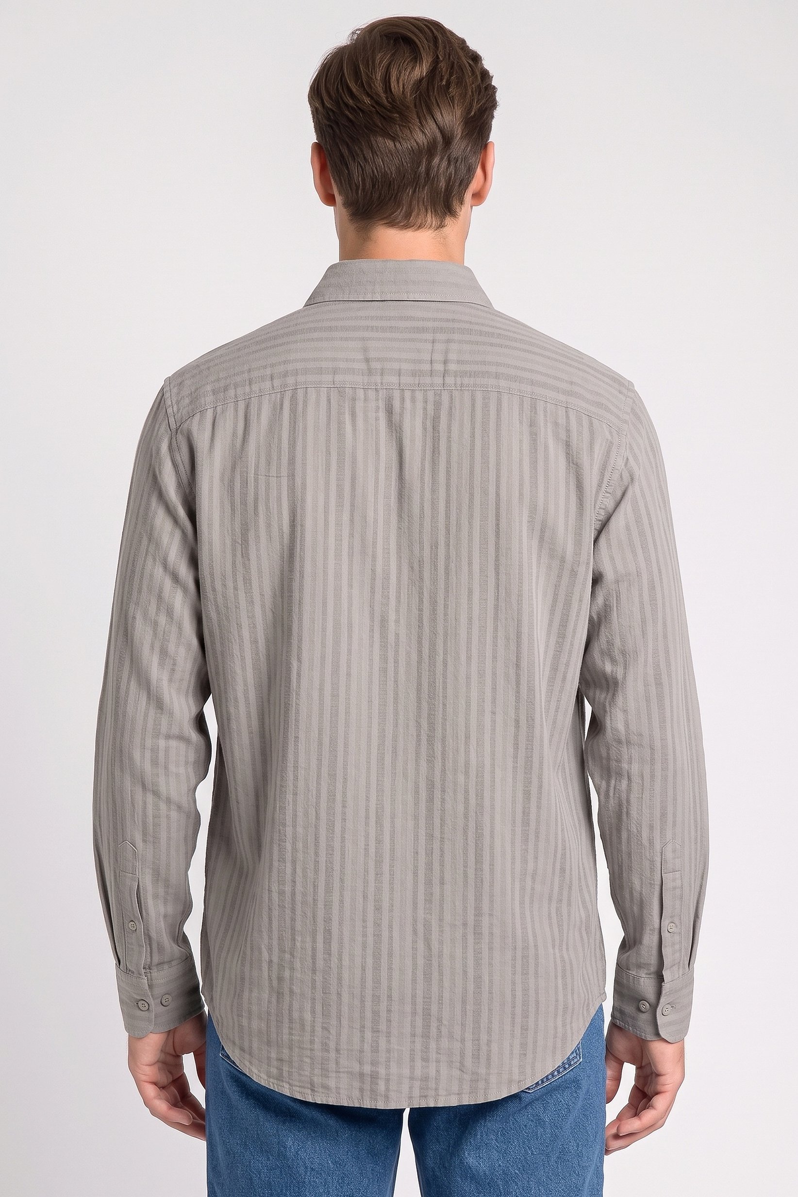 Men Regular Fit Stripe Long Sleeve Casual Shirt, Olive