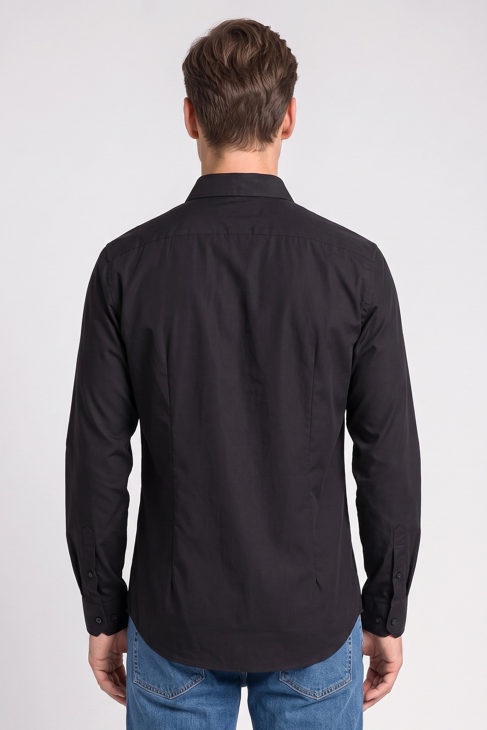 Men Slim Fit Solid Long Sleeve Casual Shirt, Black