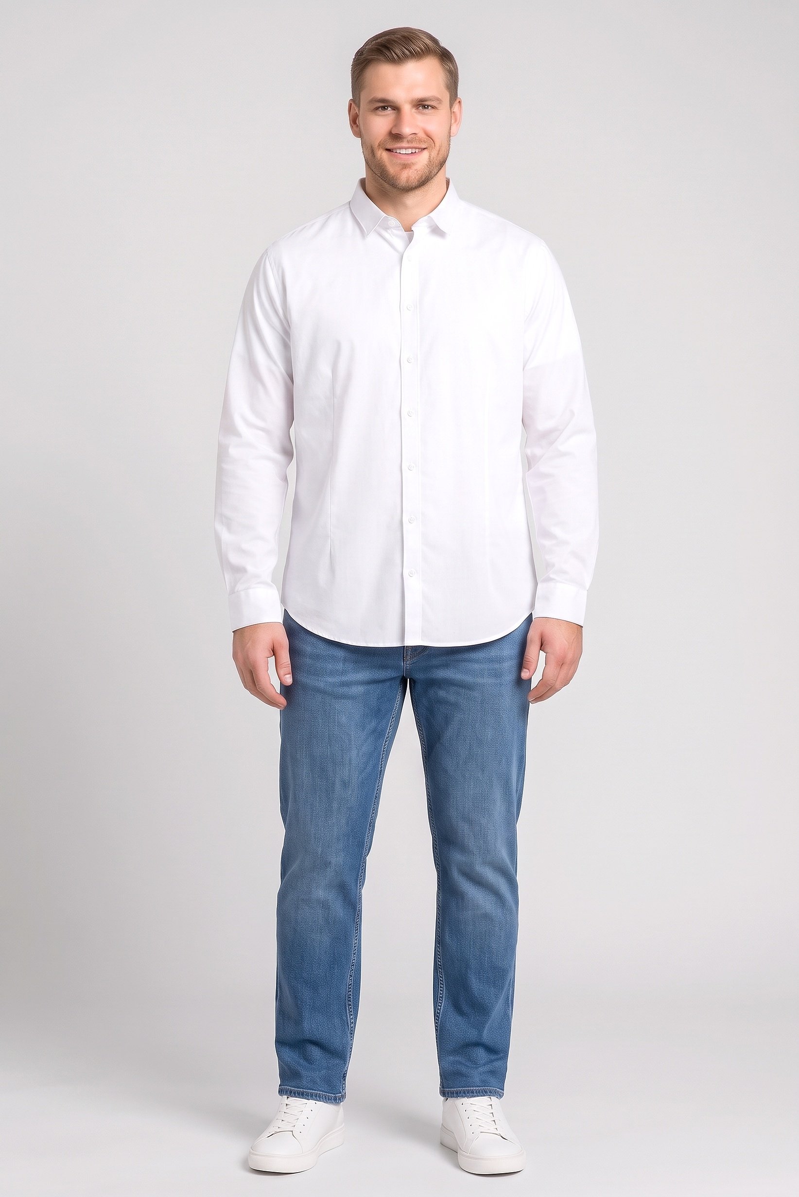 Men Slim Fit Solid Long Sleeve Casual Shirt, White