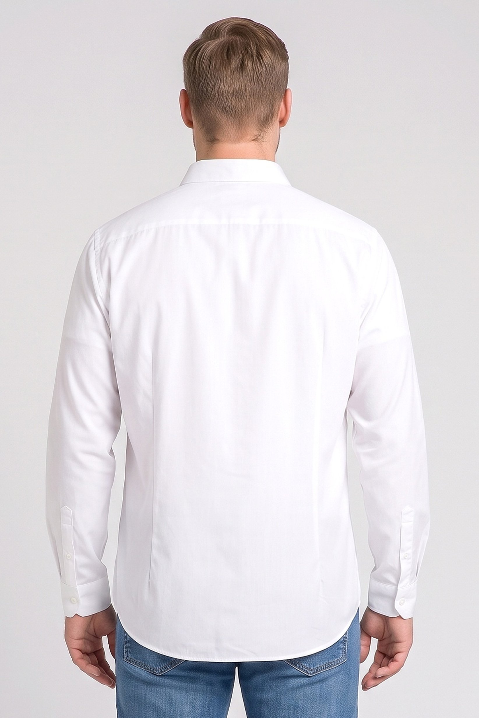 Men Slim Fit Solid Long Sleeve Casual Shirt, White