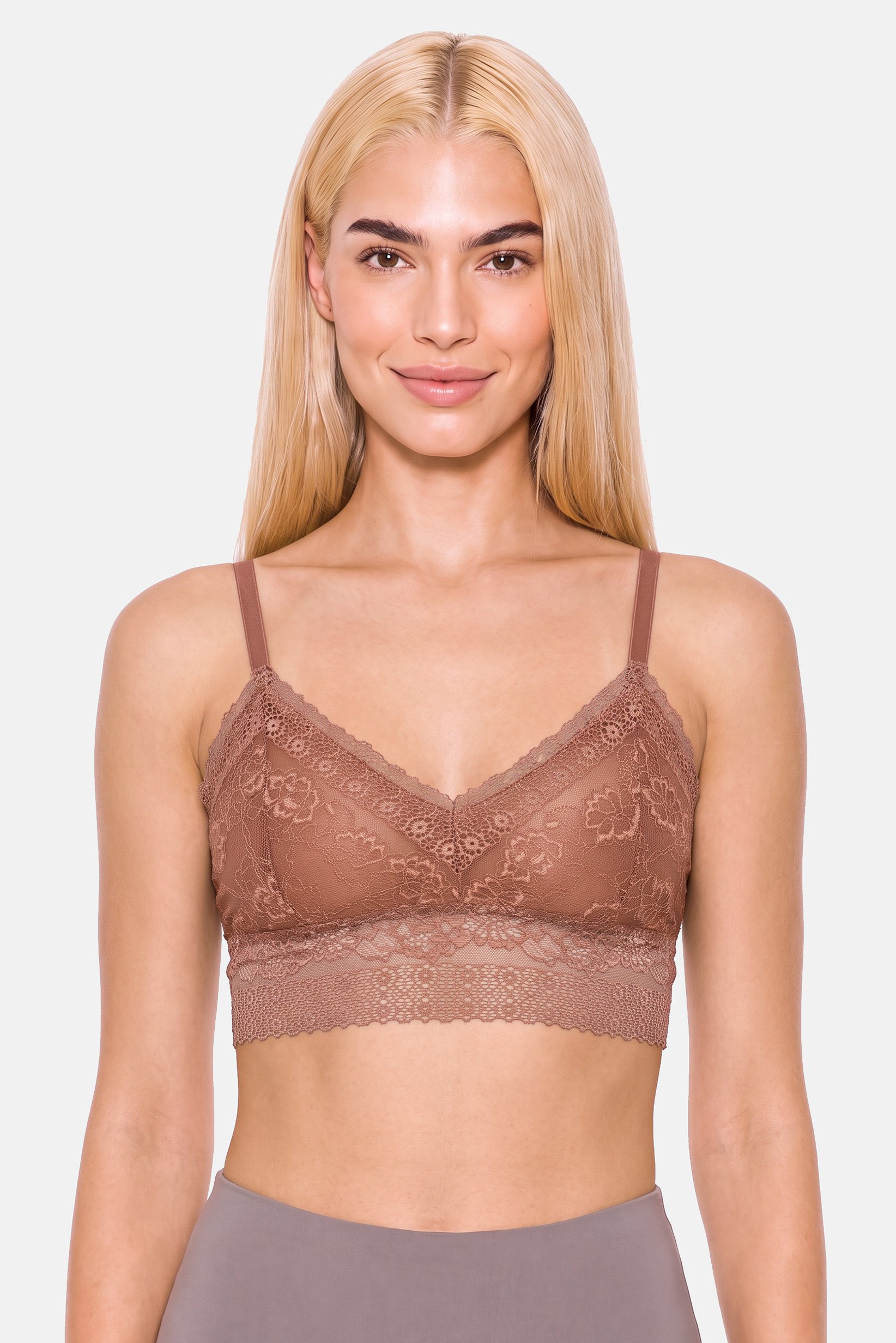 Women Textured Lightly Padded Bra, Brown