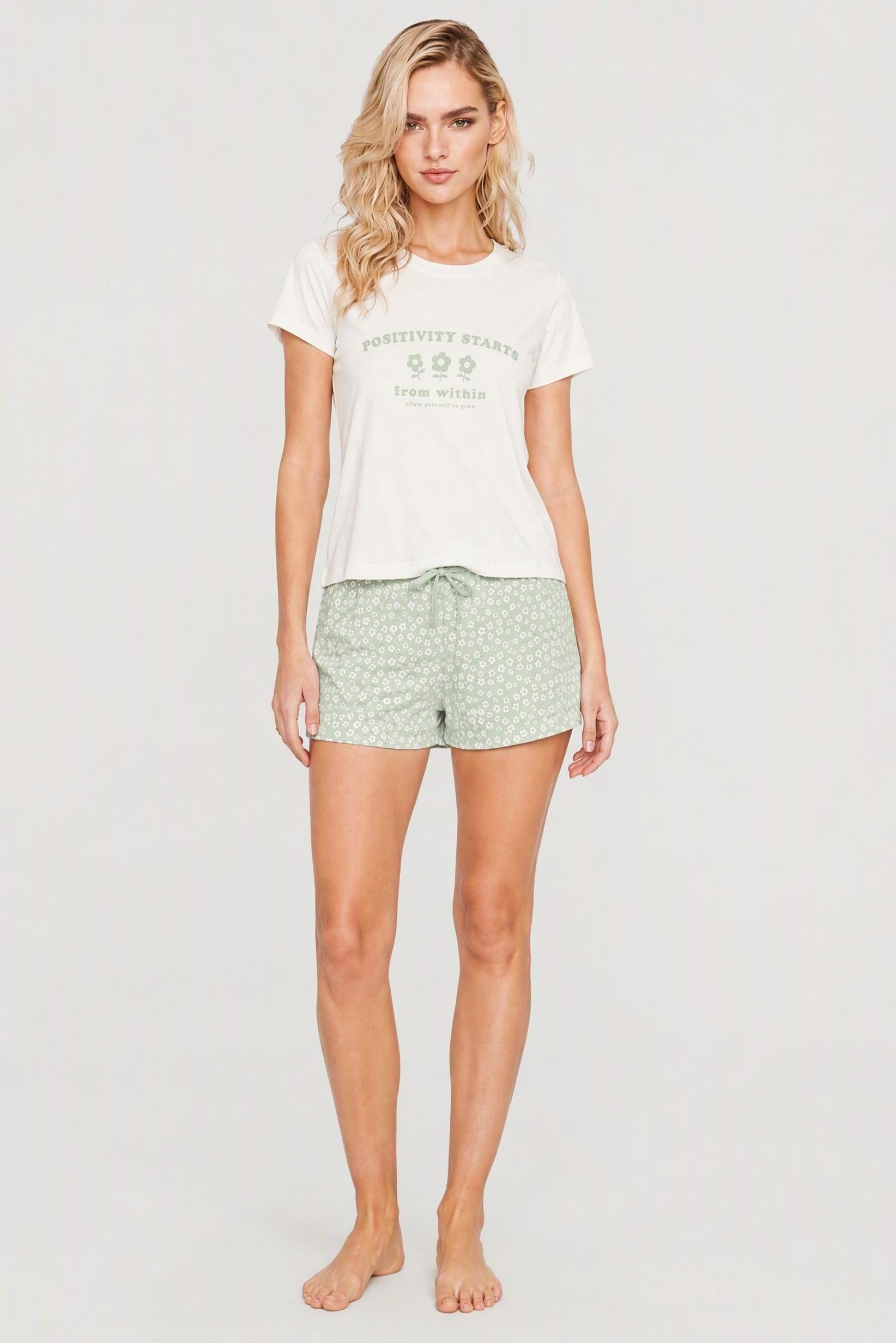 Women 2 Pieces Graphic Print T-Shirt And Shorts Sleepwear Set, Multicolor