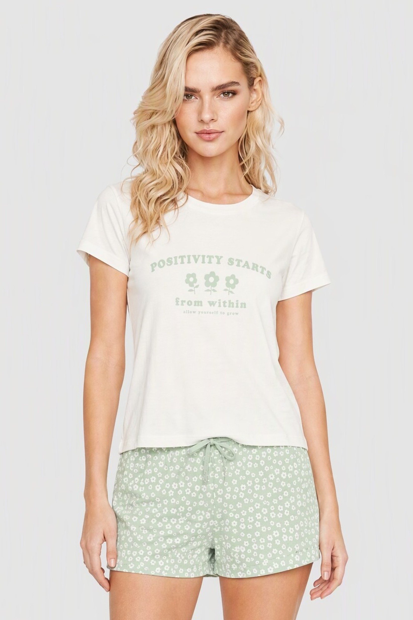 Women 2 Pieces Graphic Print T-Shirt And Shorts Sleepwear Set, Multicolor