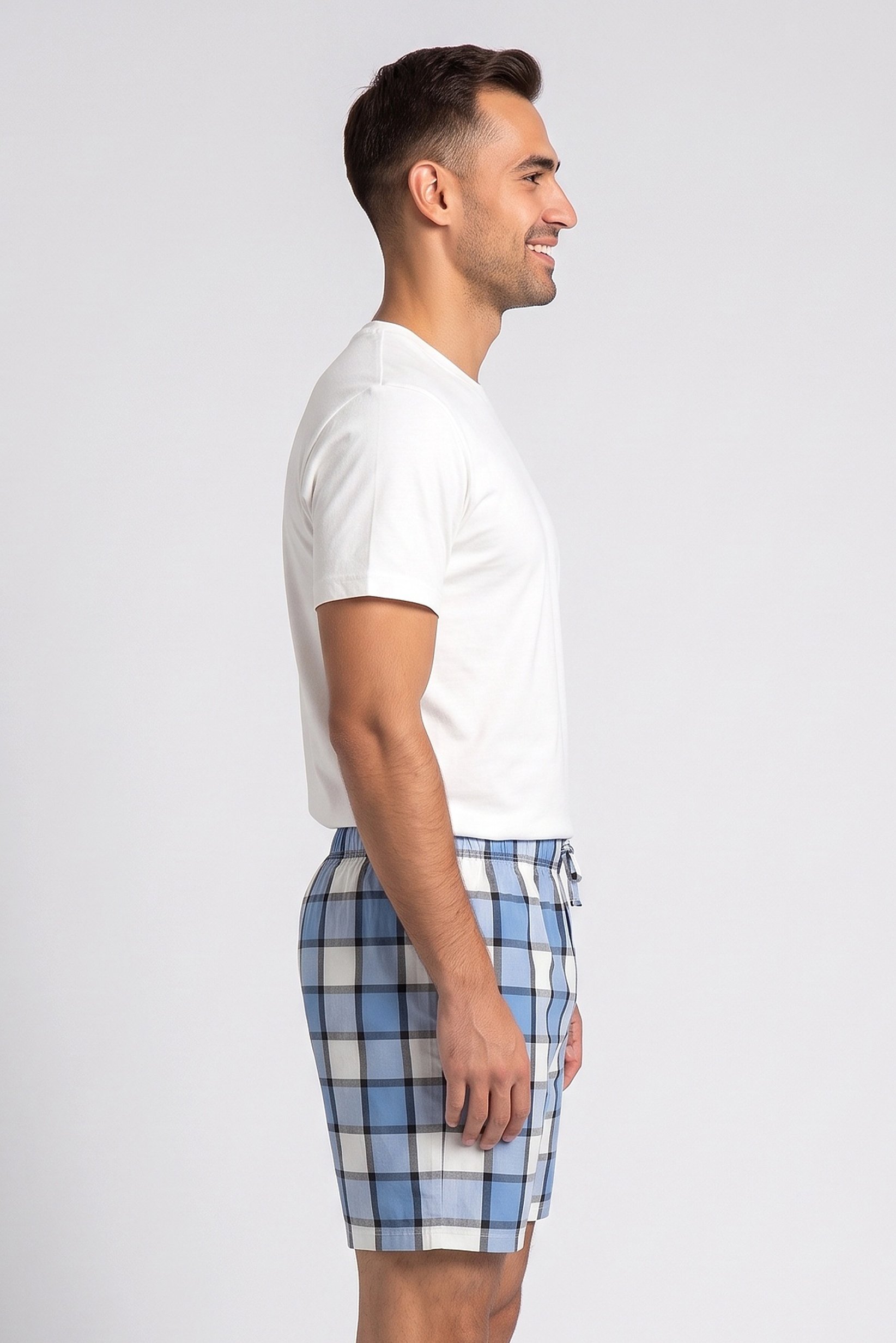 Men 2 Pcs Checkered T-Shirt And Shorts Pyjama Set, Multicolor