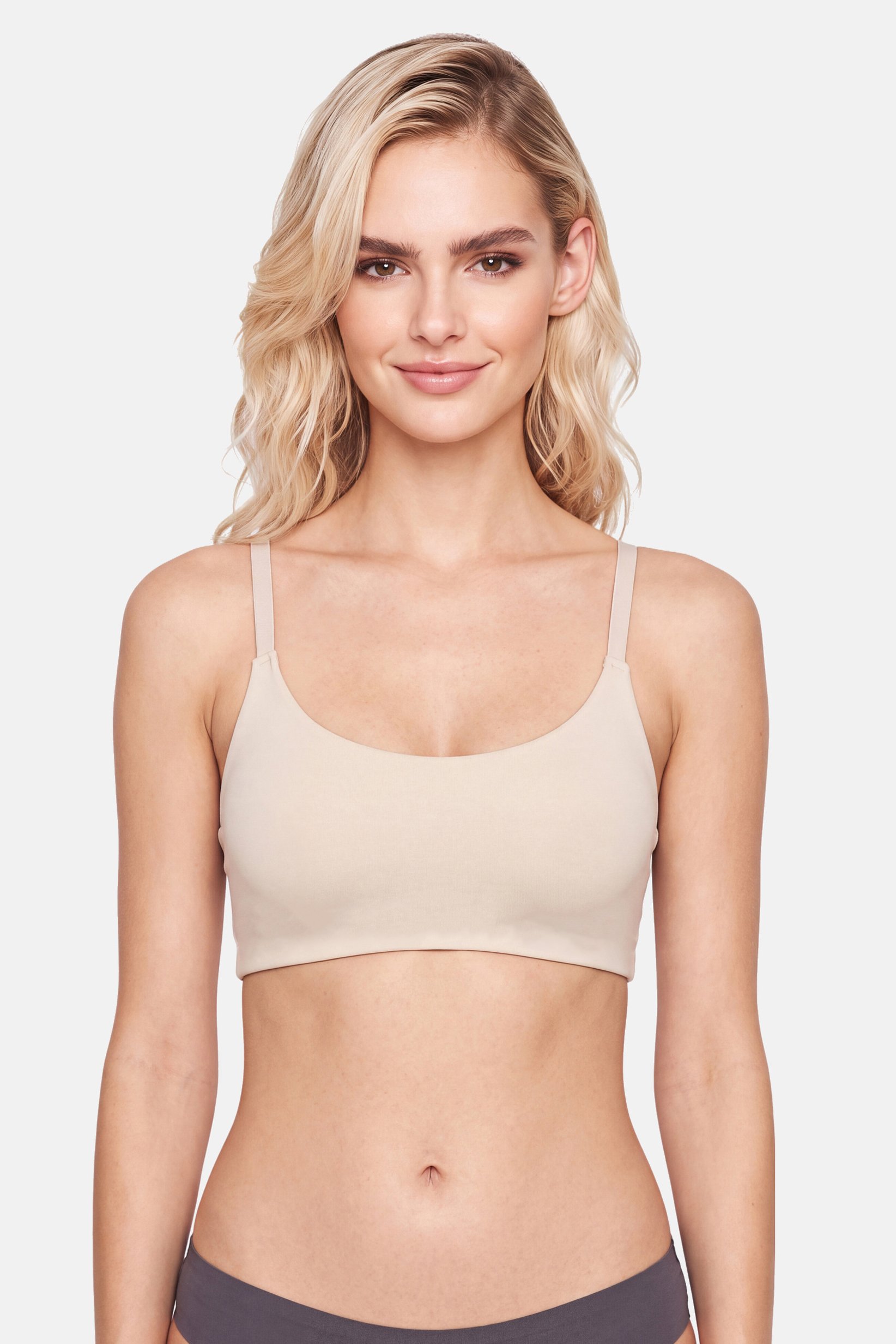 Women Solid Non Padded Bralette, Beige
