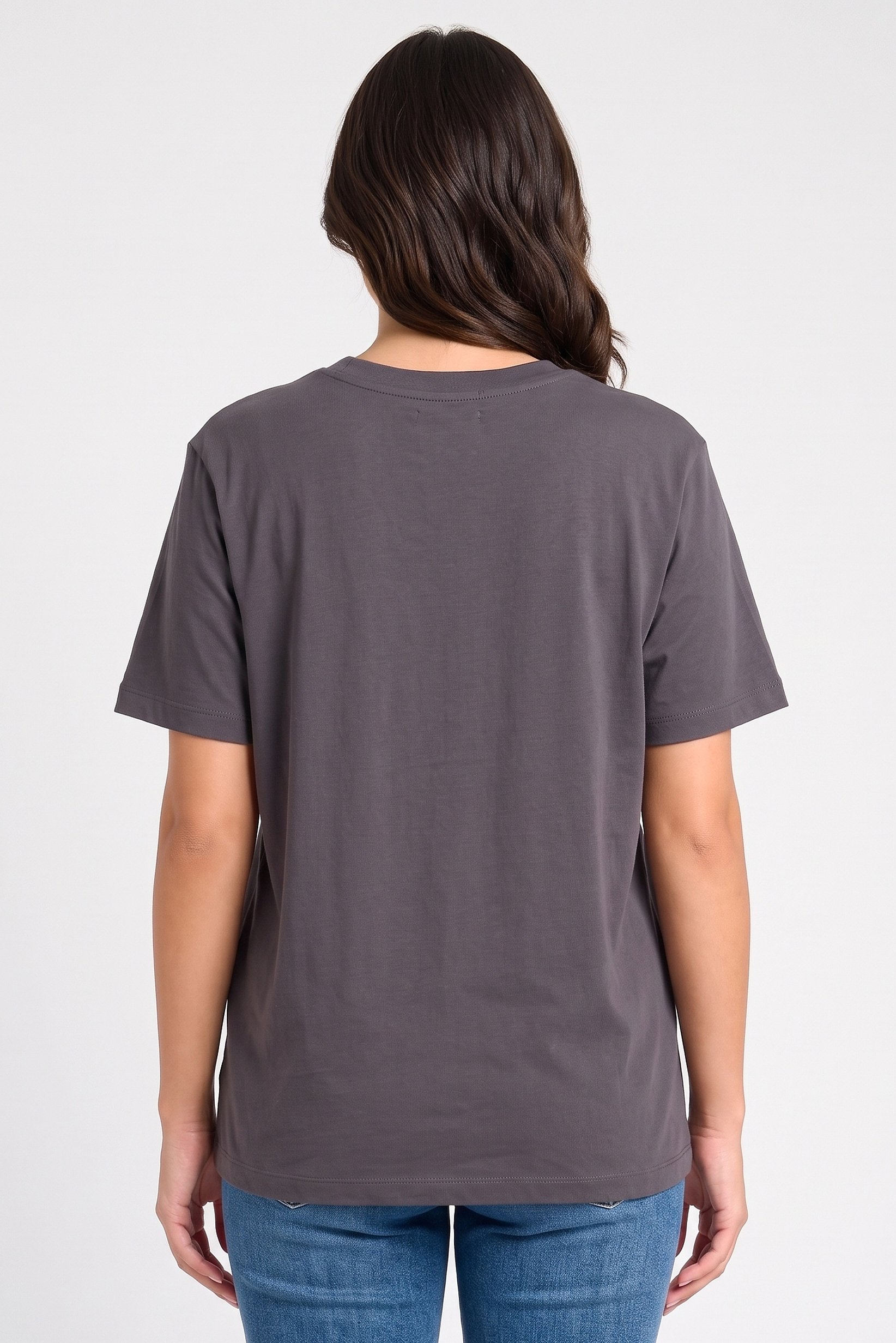 Women Crew Neck Short Sleeve Graphic Print T-Shirt, Grey