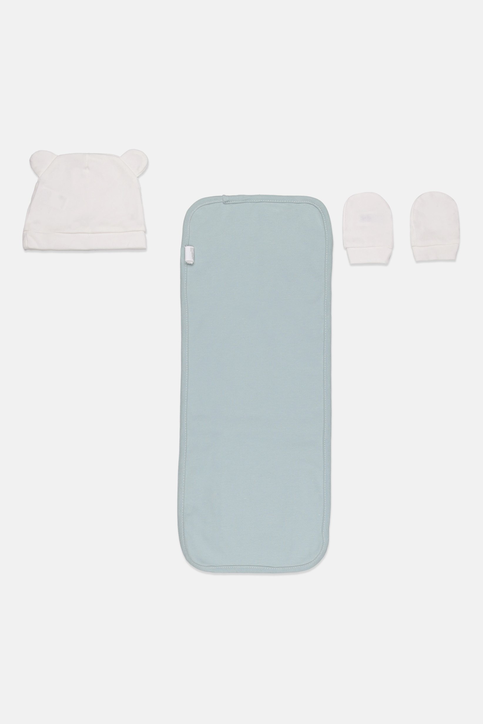 Toddlers Boy 3 Pcs Allover Print Cap And Gloves With Diaper, White