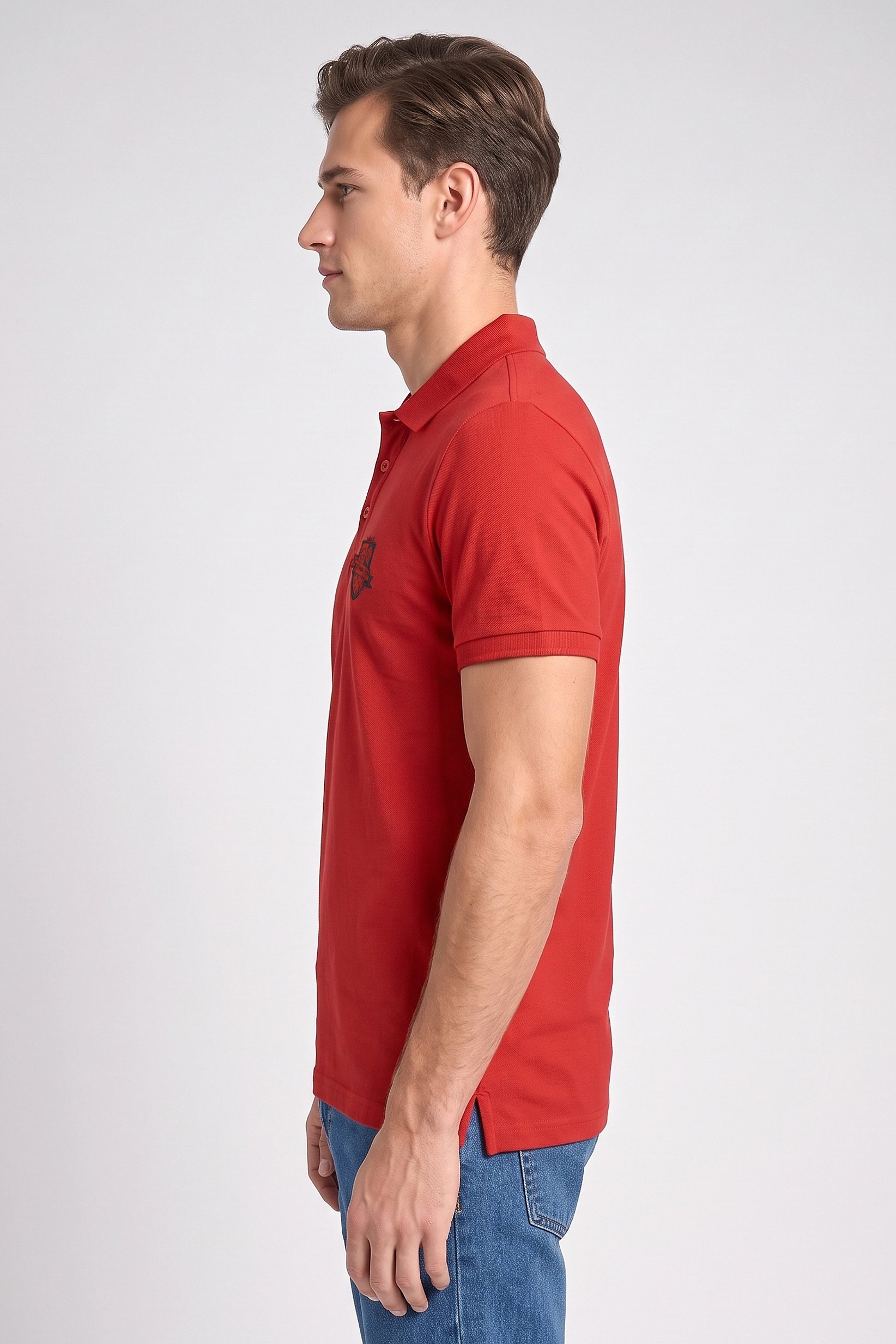 Sinsay x Harry Potter Men Regular Fit Graphic Print Short Sleeve Polo Shirt, Dark Red