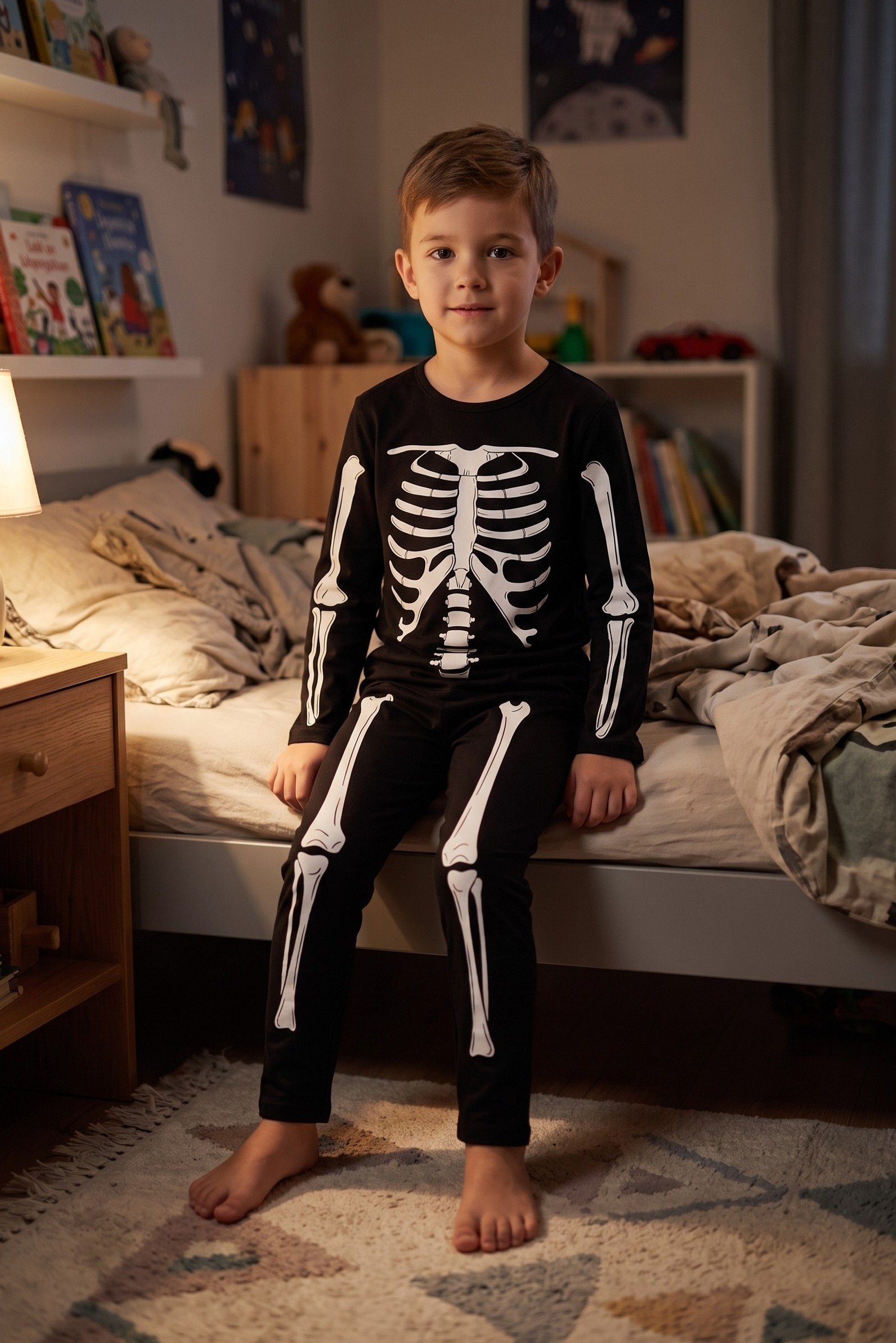 Kids Boy 2 Pieces Graphic Print Top And Pants Sleepwear Set, Black