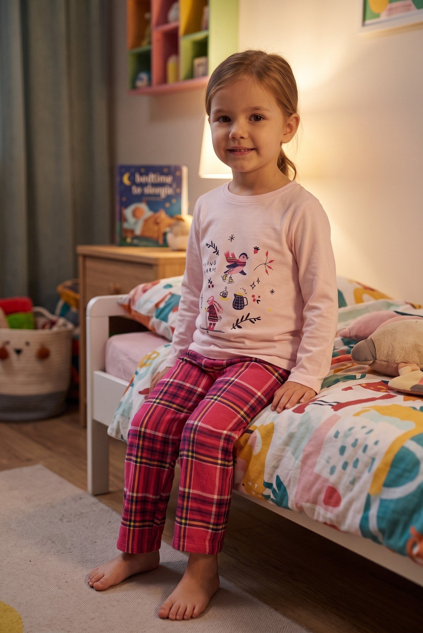 Toddlers Girl 2 Pieces Graphic Print Top And Pants Sleepwear Set, Multicolor