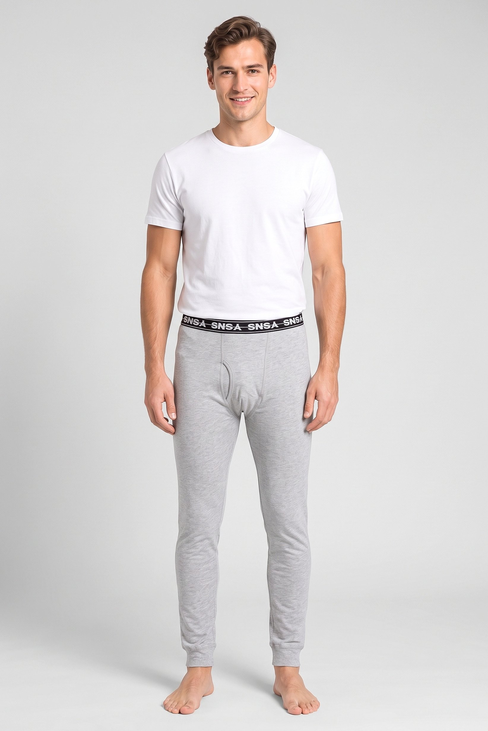 Men 1 Piece Brand Logo Sleepwear Pants, Light Grey