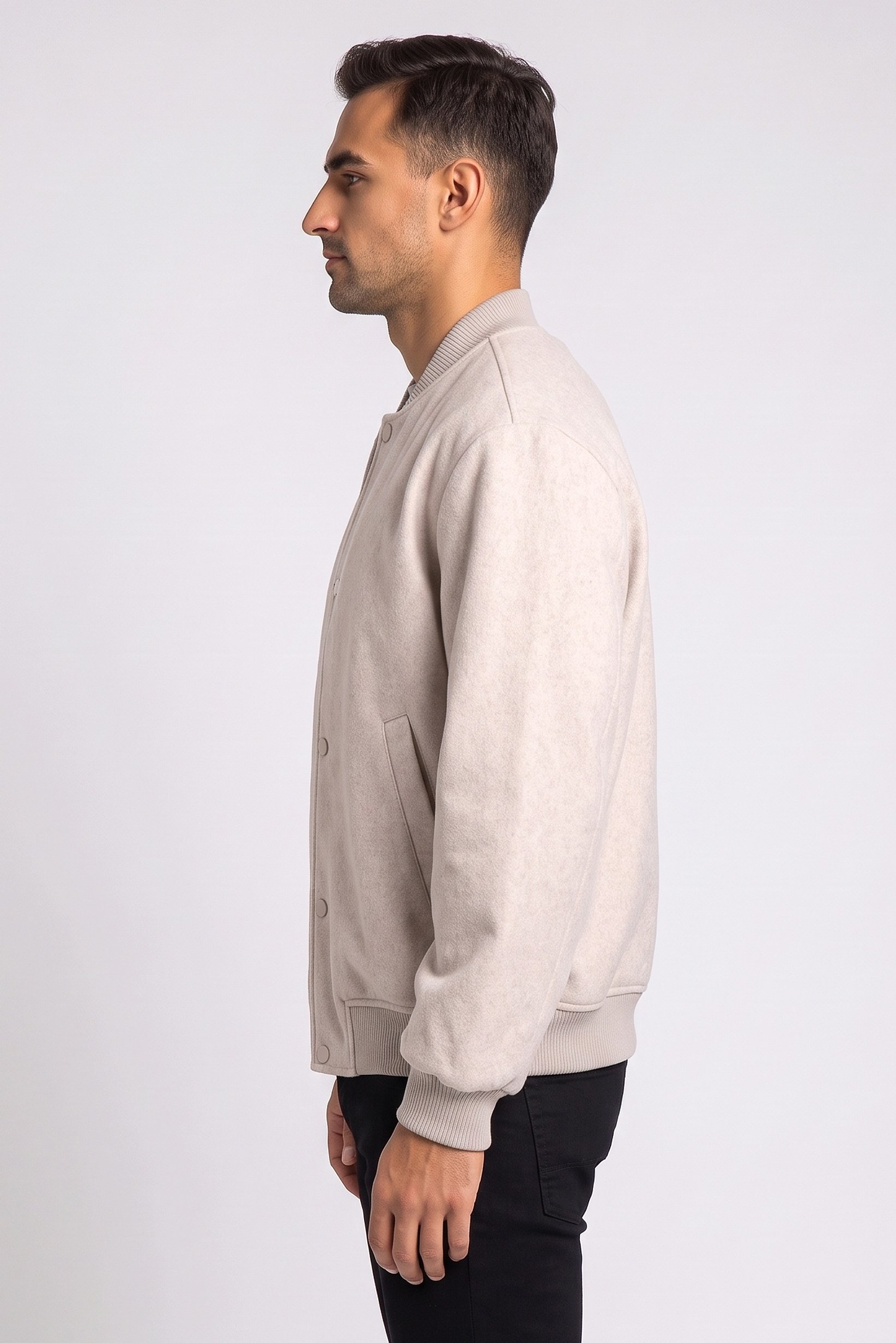 Men Plain Bomber Jacket, Beige