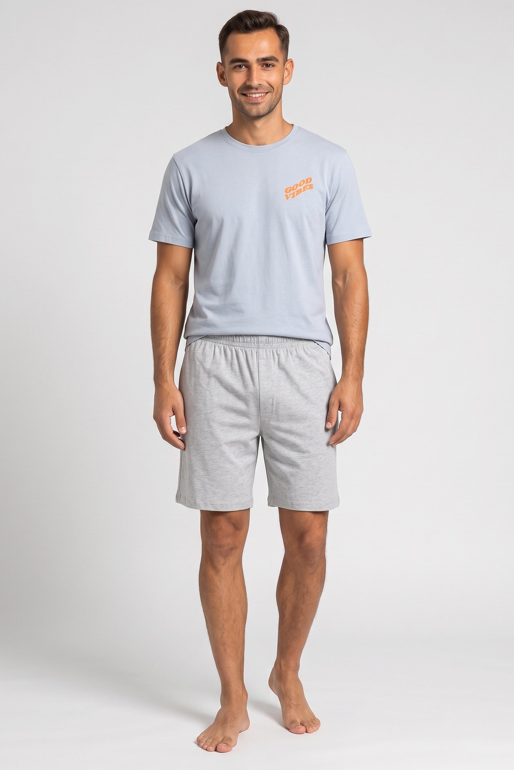 Men 2 Pieces Graphic Print T-Shirt And Shorts Sleepwear Set, Multicolor