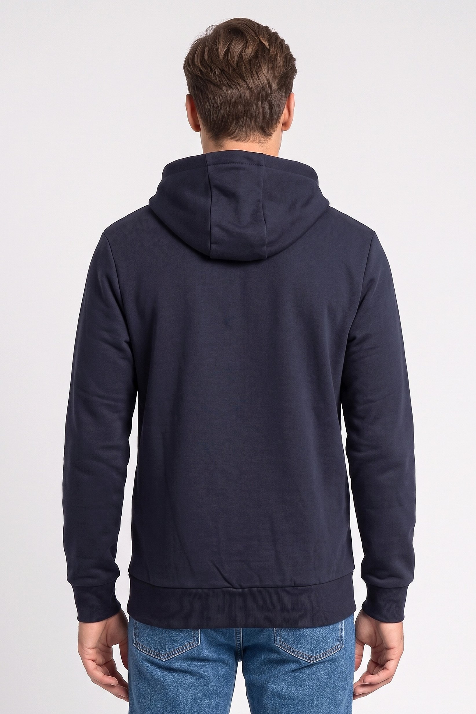 Men Solid Long Sleeve Full Zip  Hoodie, Navy