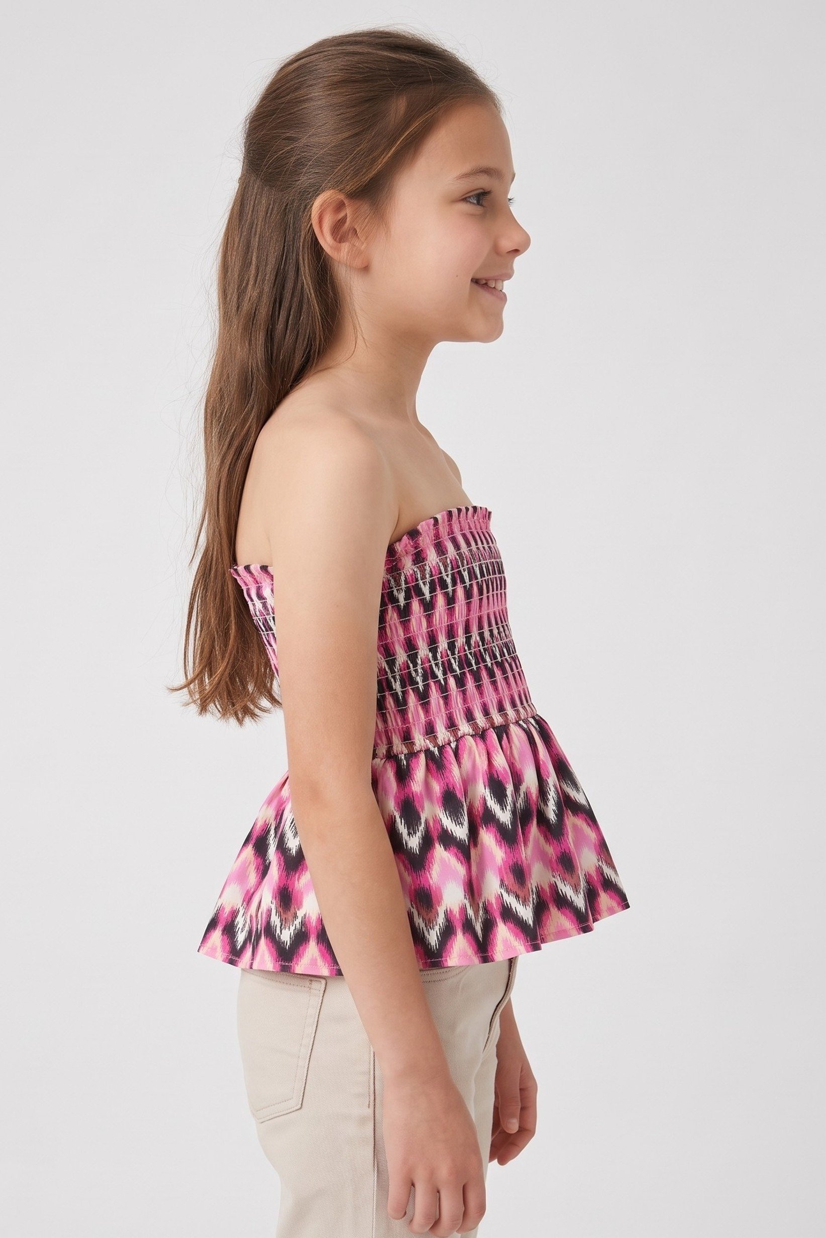 Kids Girl Straight Across Strapless Abstract Tube Top, Multicolor