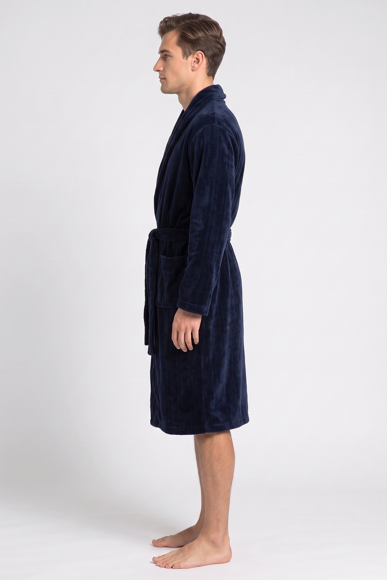 Men Textured Bath Robe, Dark Navy