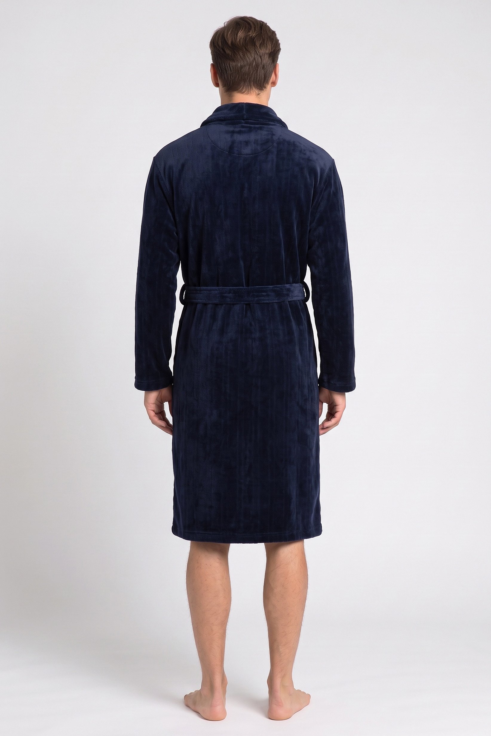Men Textured Bath Robe, Dark Navy