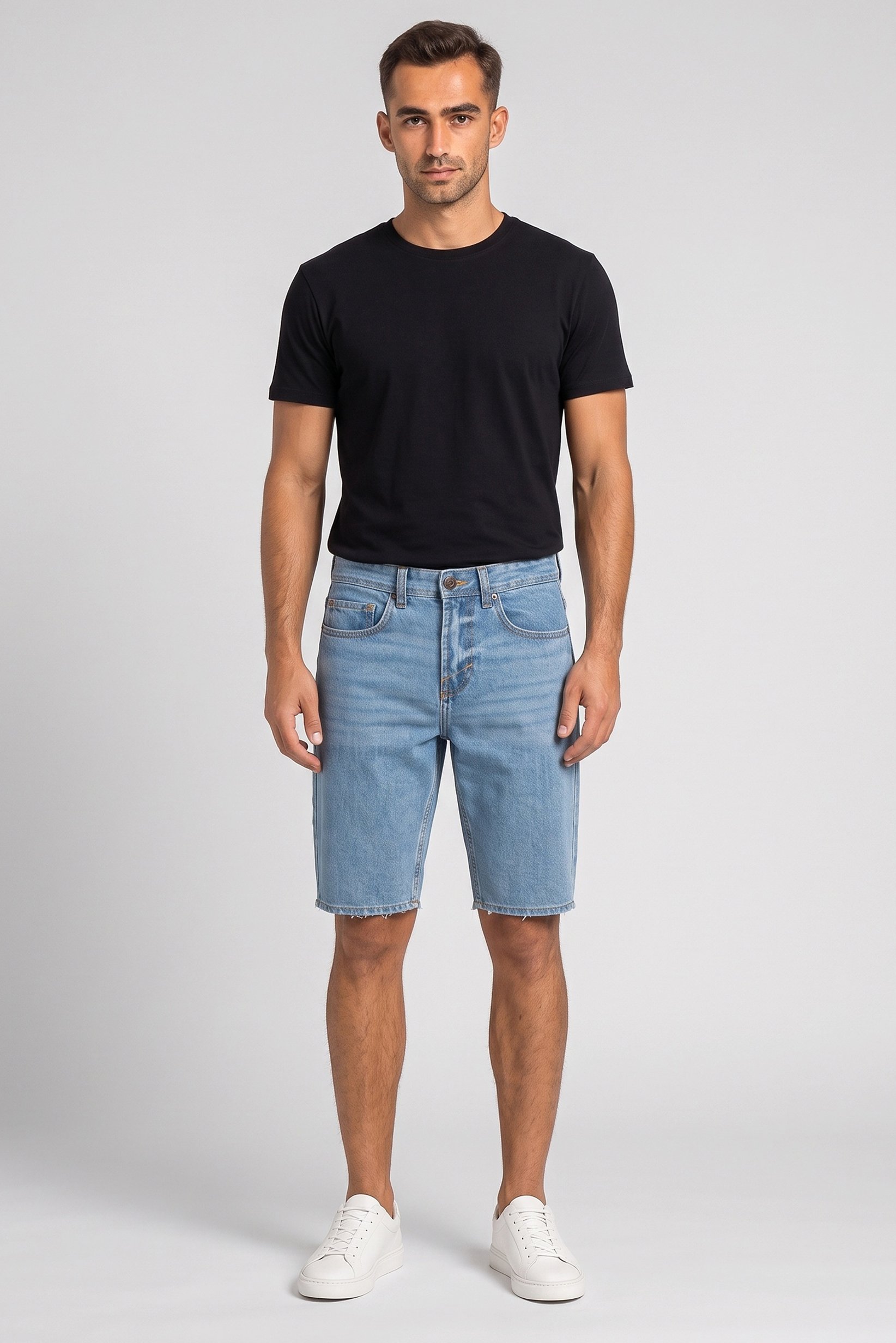 Men Washed Denim Shorts, Navy