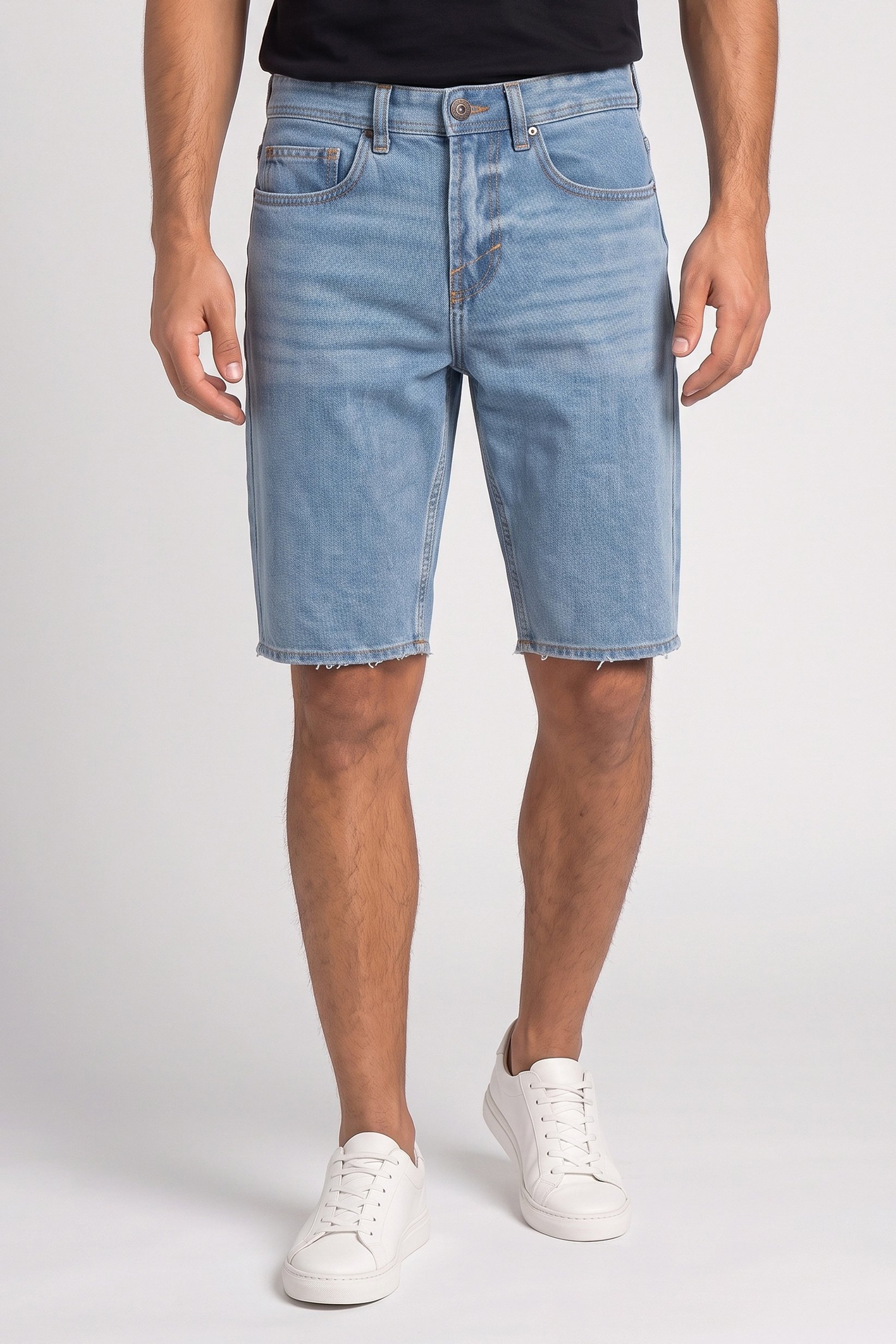 Men Washed Denim Shorts, Navy
