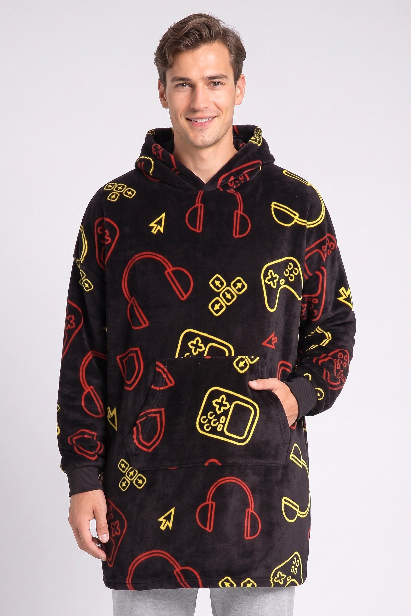 Men Allover Print Hooded Sleepwear, Multicolor