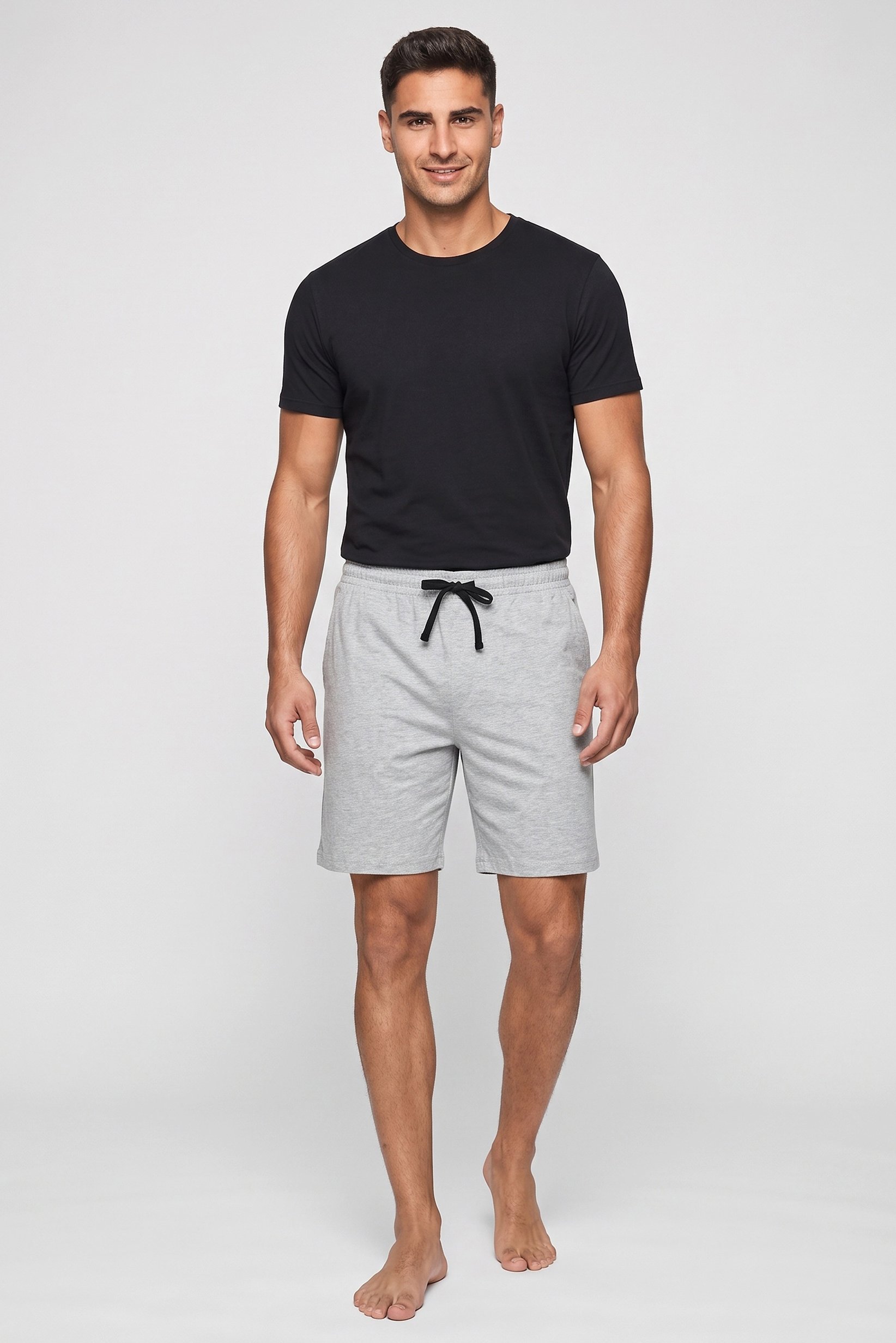 Men Heather Pyjama Drawstring Shorts, Light Grey