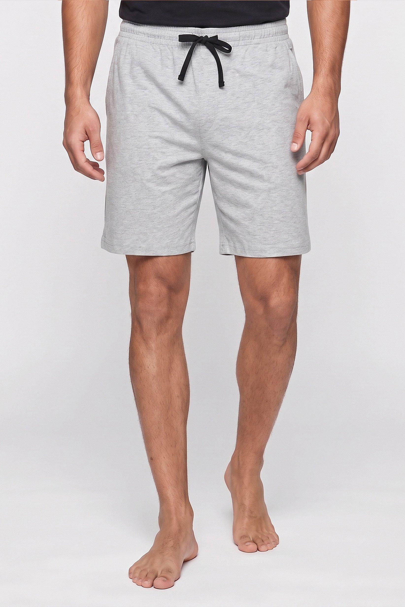 Men Heather Pyjama Drawstring Shorts, Light Grey