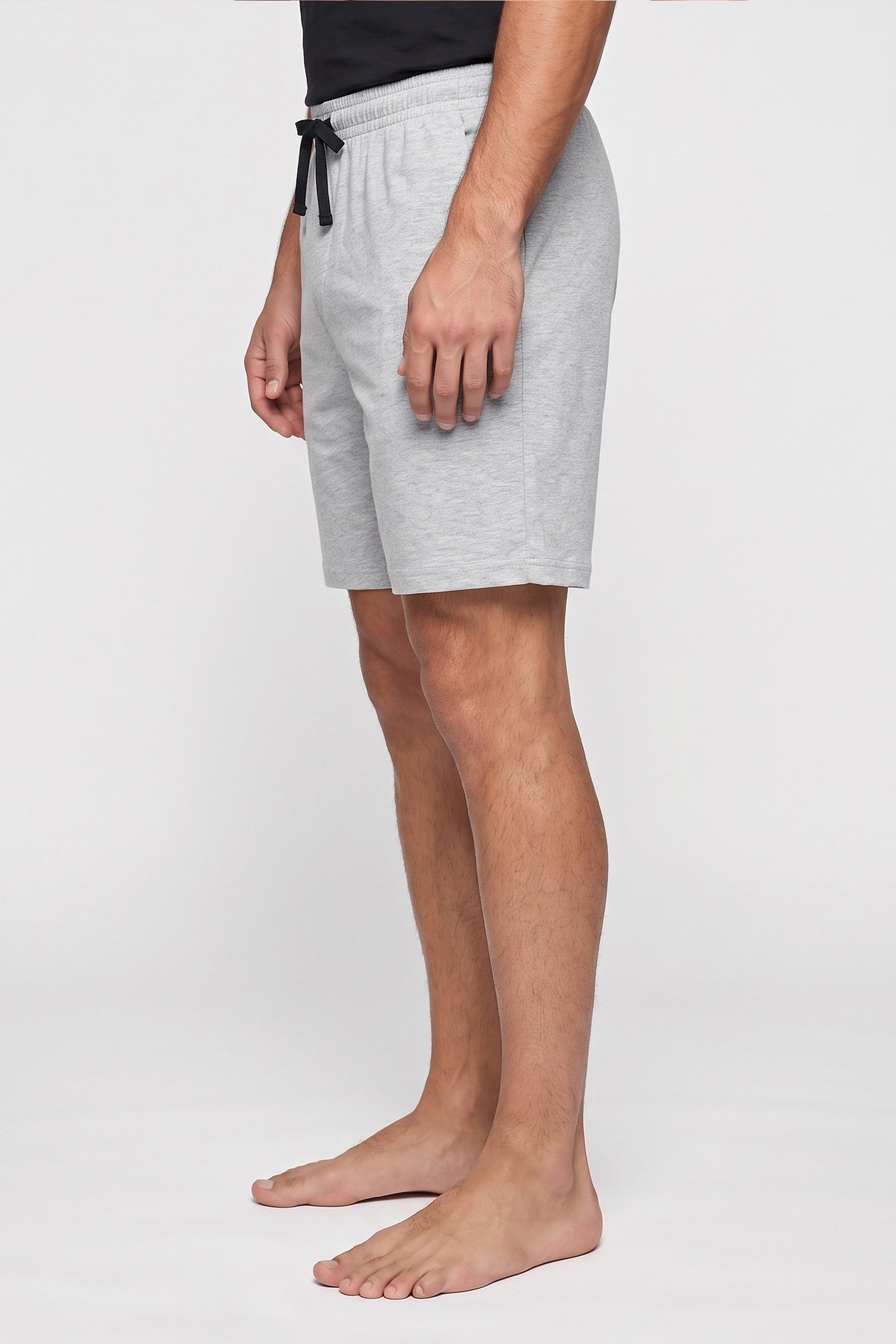 Men Heather Pyjama Drawstring Shorts, Light Grey