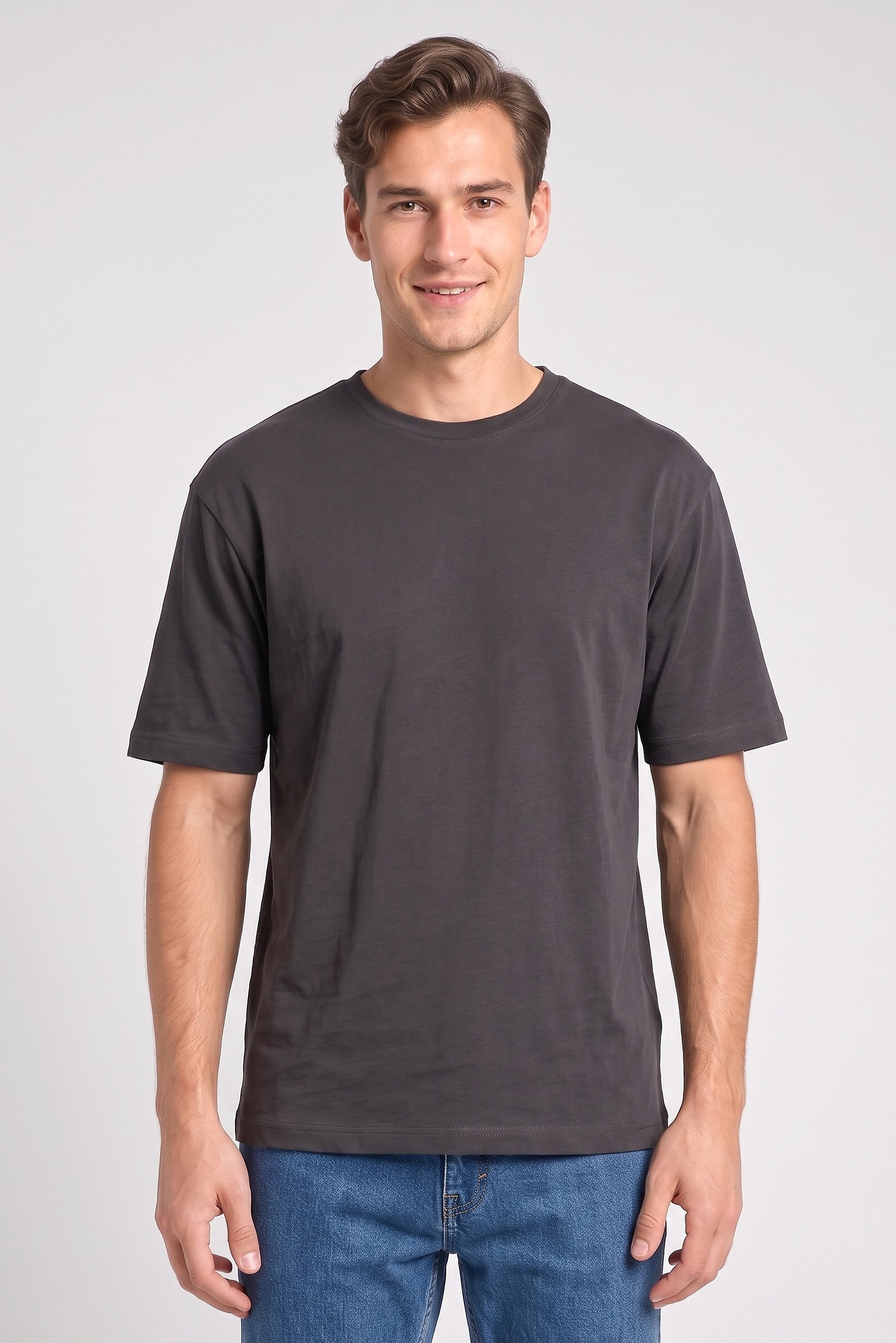 Men Crew Neck Short Sleeve Solid T-Shirt, Dark Grey