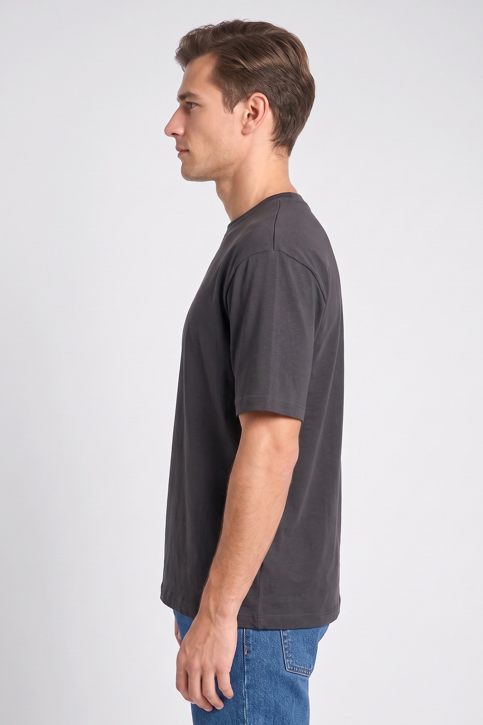 Men Crew Neck Short Sleeve Solid T-Shirt, Dark Grey