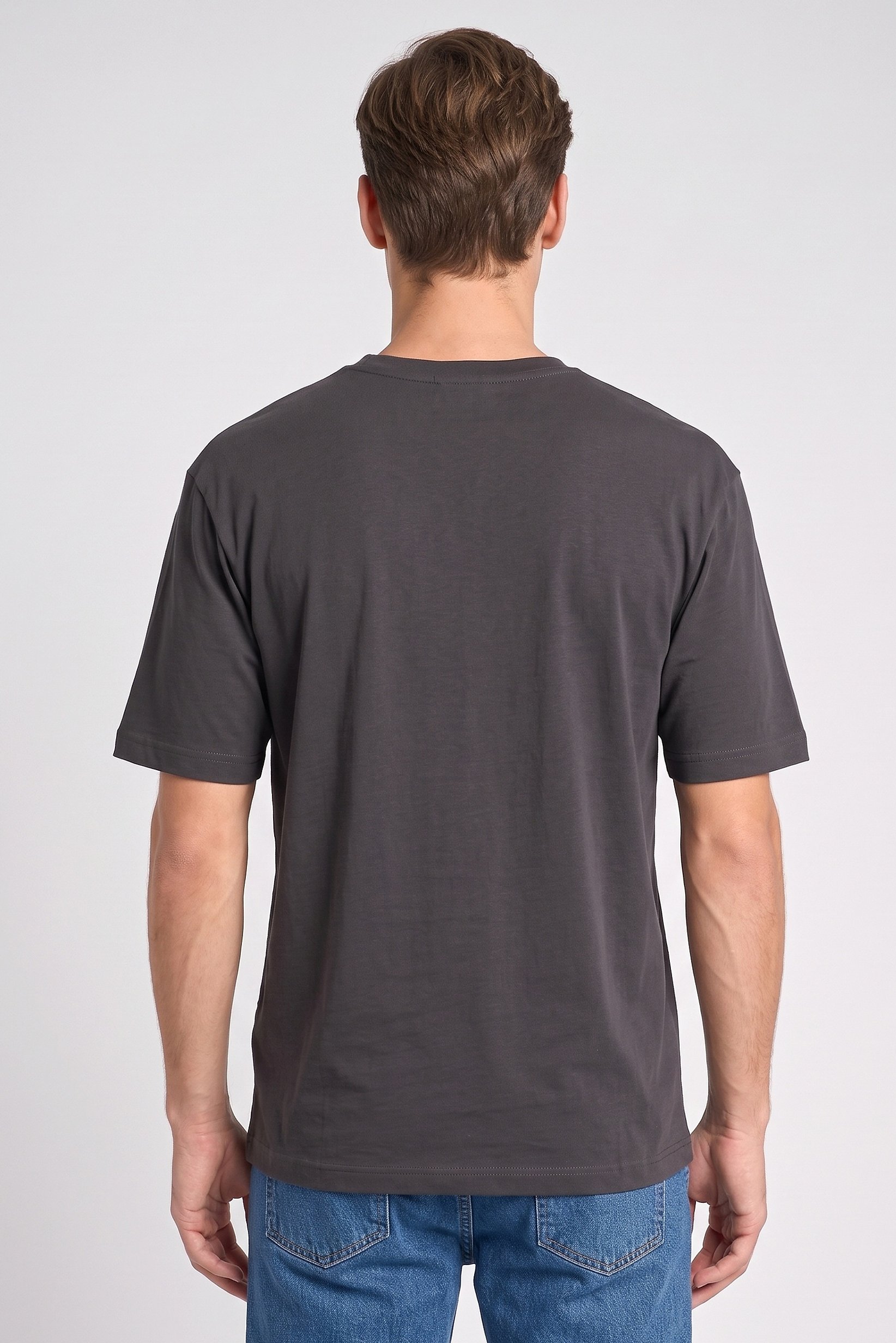 Men Crew Neck Short Sleeve Solid T-Shirt, Dark Grey