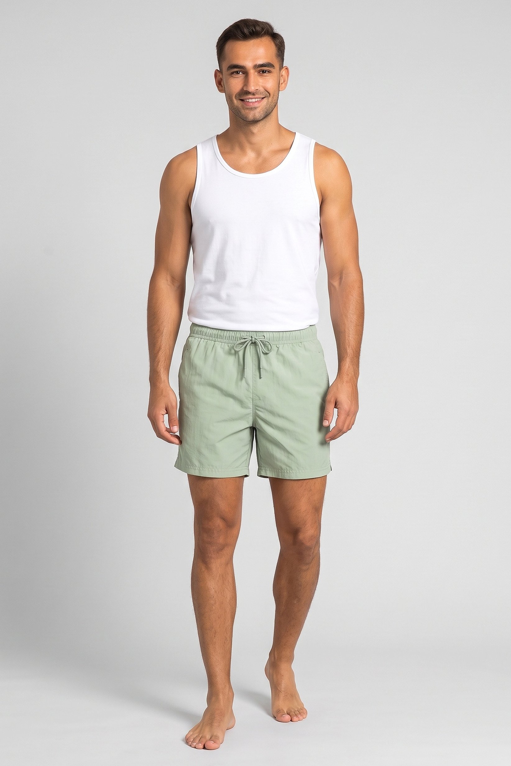 Men Solid Print Board Shorts, Sage