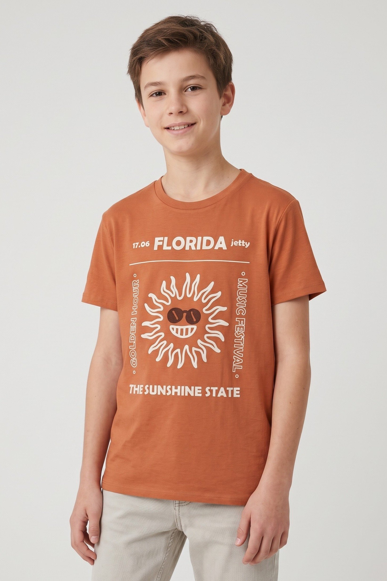 Kids Boy Short Sleeve Graphic Print T-Shirt, Brown